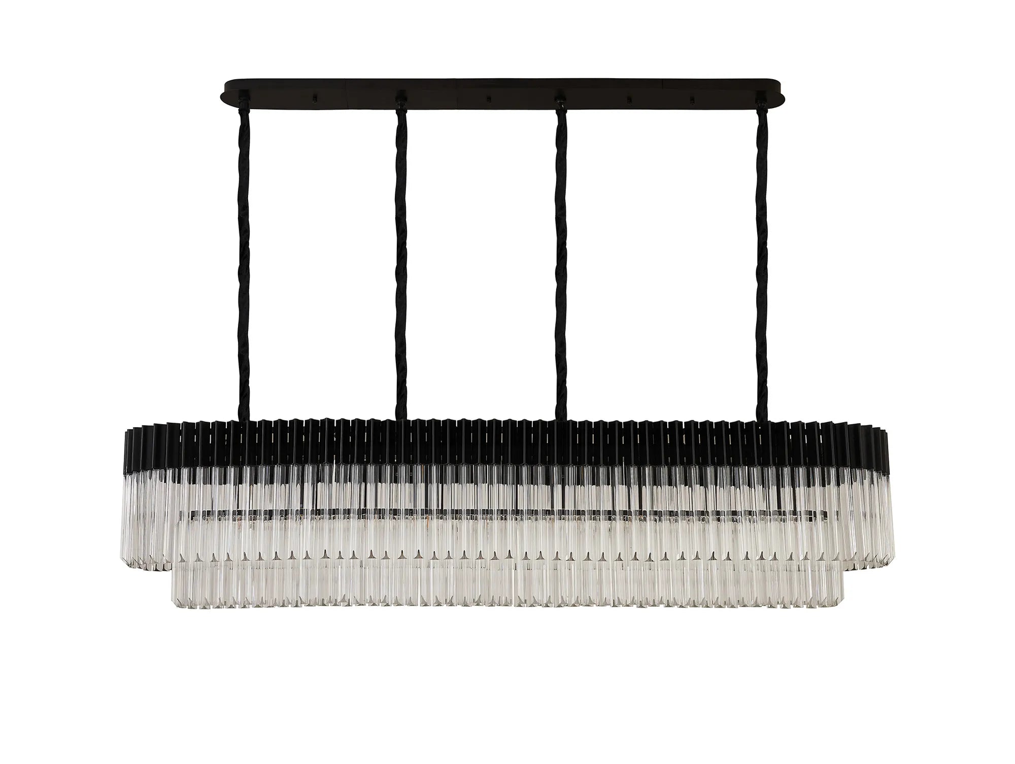 Cedar 180 x 40cm Linear Pendant 9 Light - Matt Black & Clear Sculpted Glass