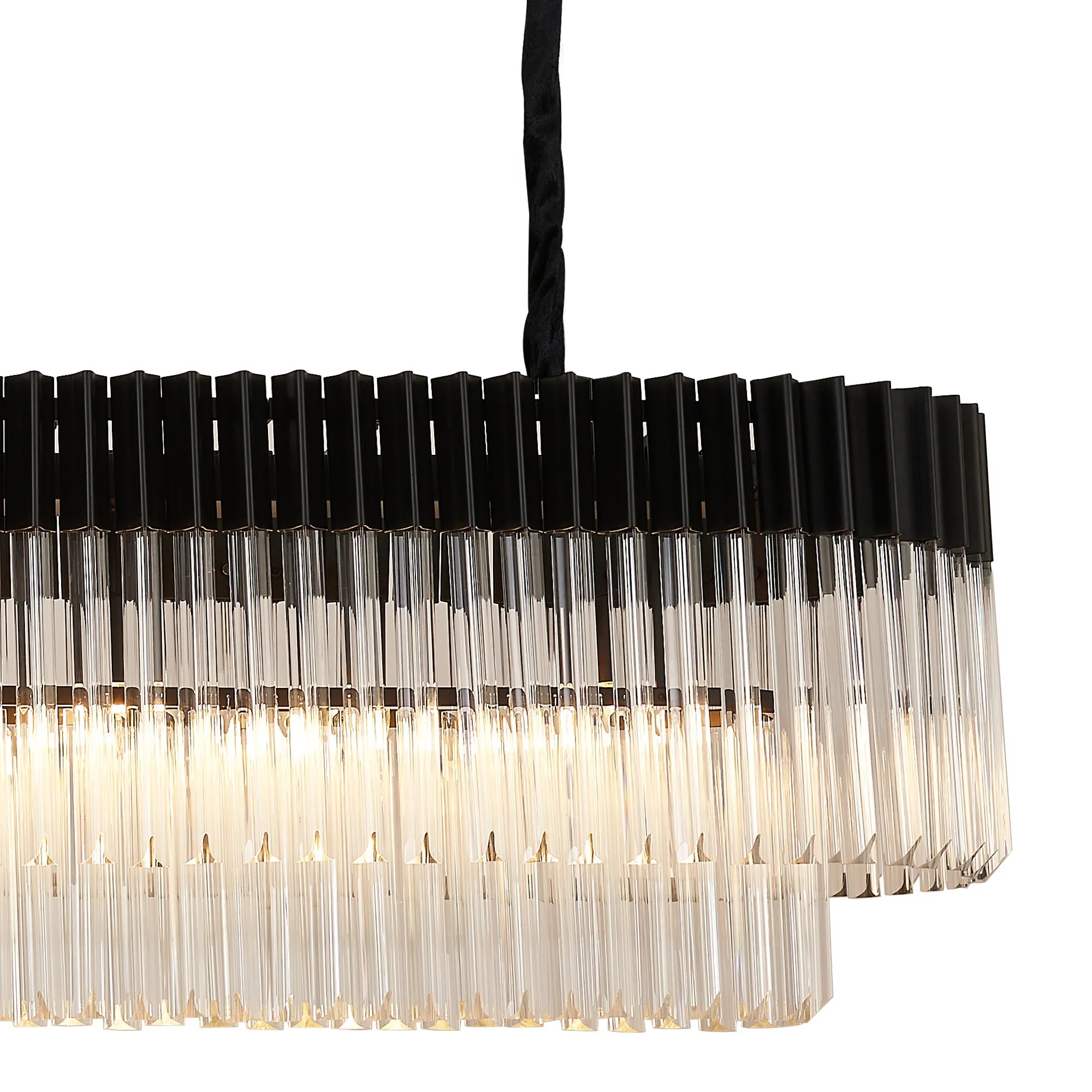 Cedar 180 x 40cm Linear Pendant 9 Light - Matt Black & Clear Sculpted Glass