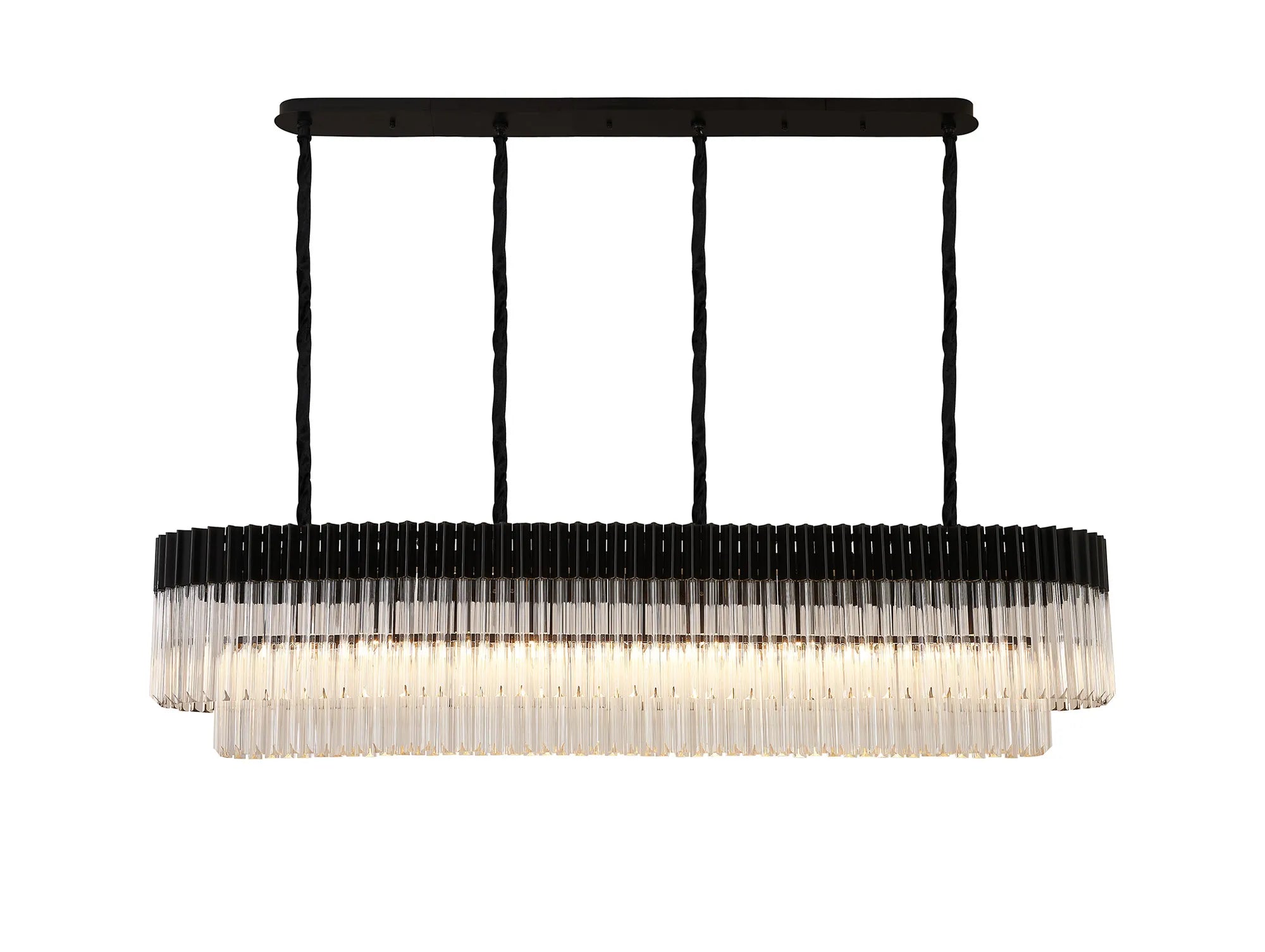 Cedar 180 x 40cm Linear Pendant 9 Light - Matt Black & Clear Sculpted Glass