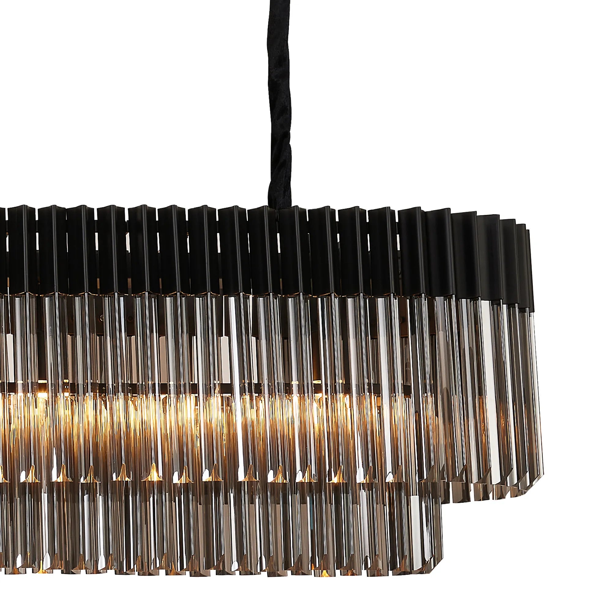 Cedar 180 x 40cm Linear Pendant 9 Light - Matt Black & Smoked Sculpted Glass