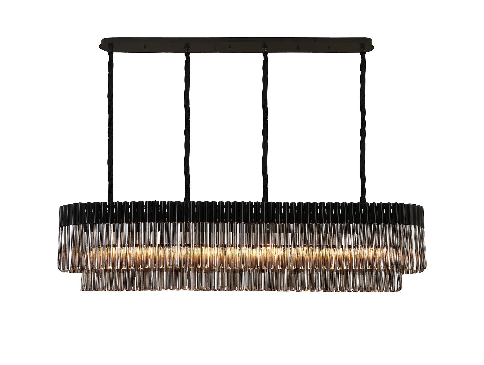 Cedar 180 x 40cm Linear Pendant 9 Light - Matt Black & Smoked Sculpted Glass