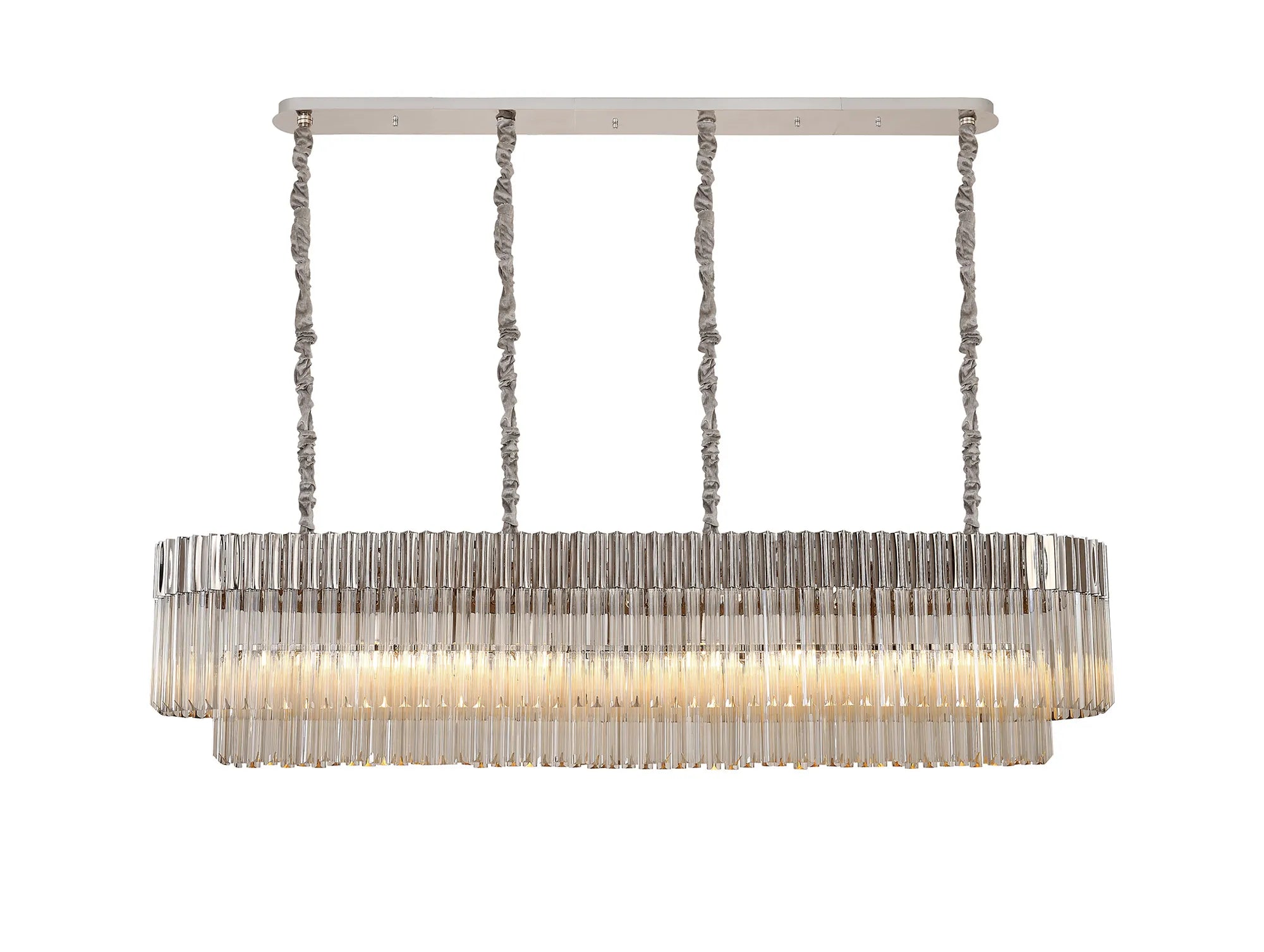 Cedar 180 x 40cm Linear Pendant 9 Light - Polished Nickel & Cognac Sculpted Glass