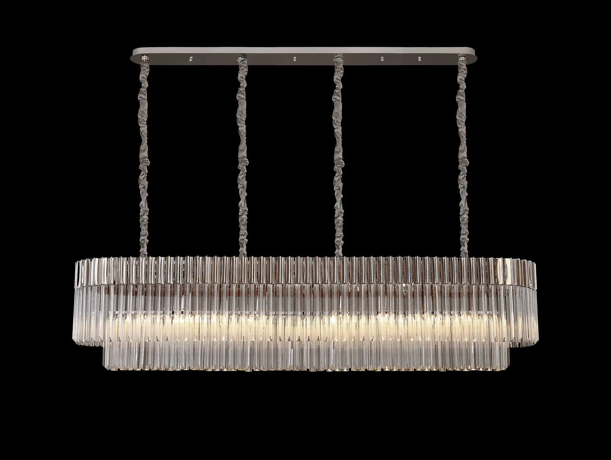 Cedar 180 x 40cm Linear Pendant 9 Light - Polished Nickel & Clear Sculpted Glass