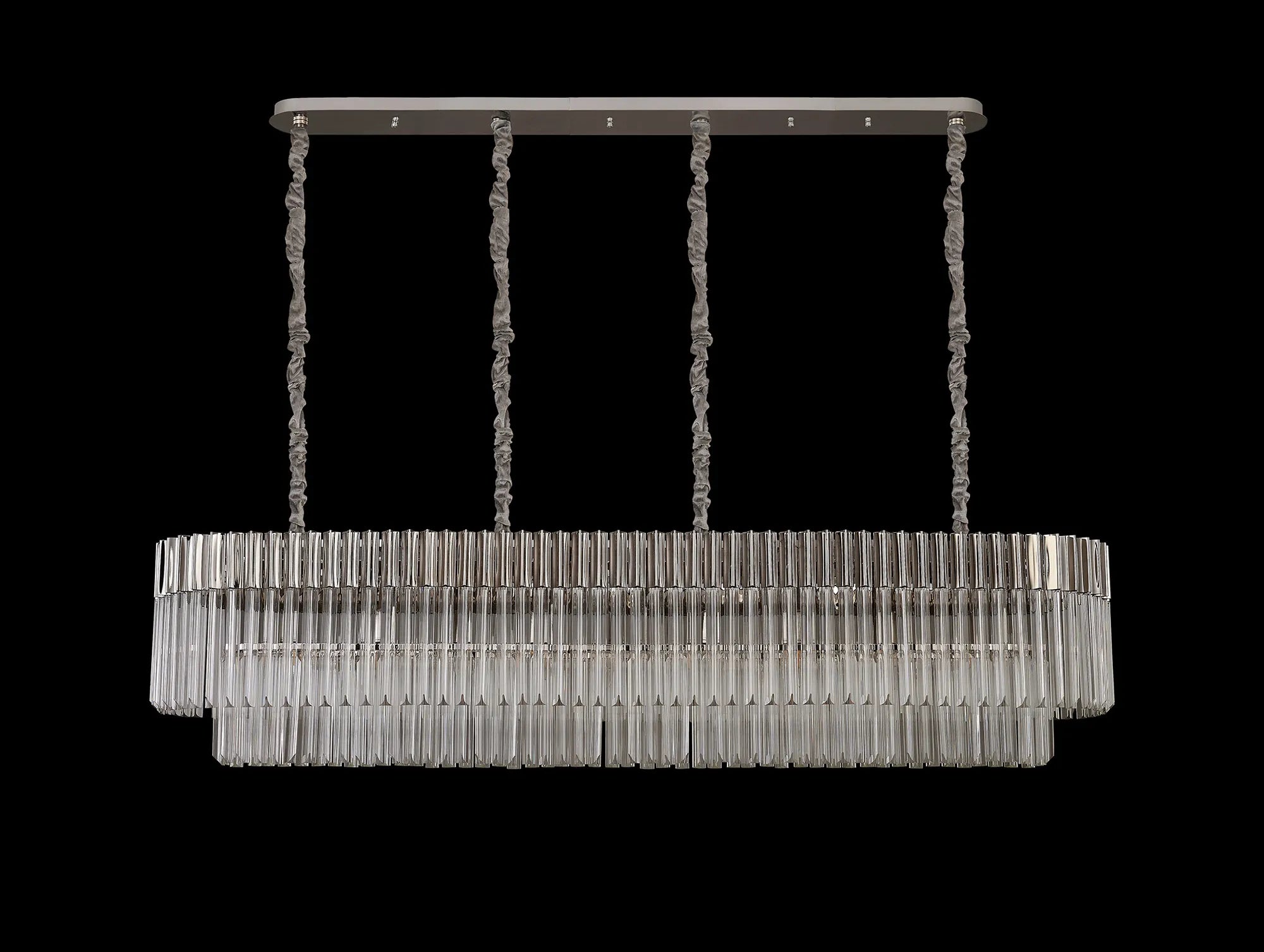 Cedar 180 x 40cm Linear Pendant 9 Light - Polished Nickel & Clear Sculpted Glass
