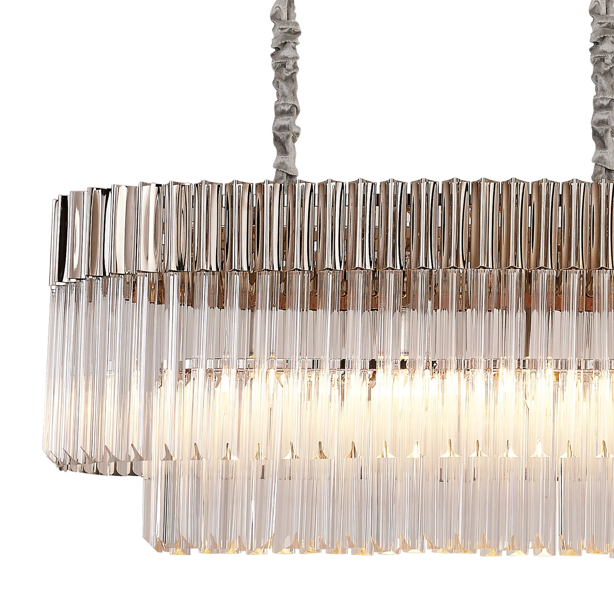 Cedar 180 x 40cm Linear Pendant 9 Light - Polished Nickel & Clear Sculpted Glass
