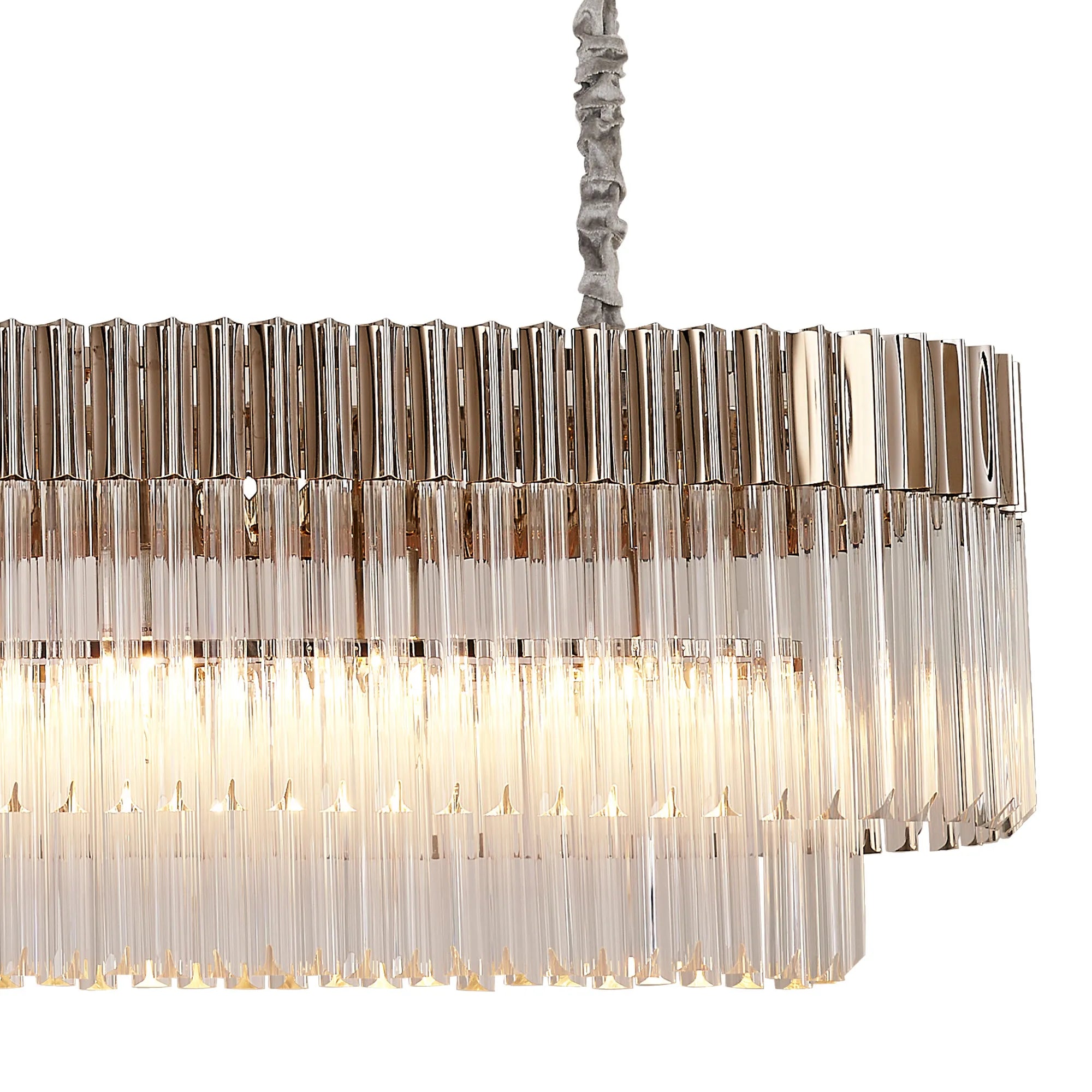 Cedar 180 x 40cm Linear Pendant 9 Light - Polished Nickel & Clear Sculpted Glass