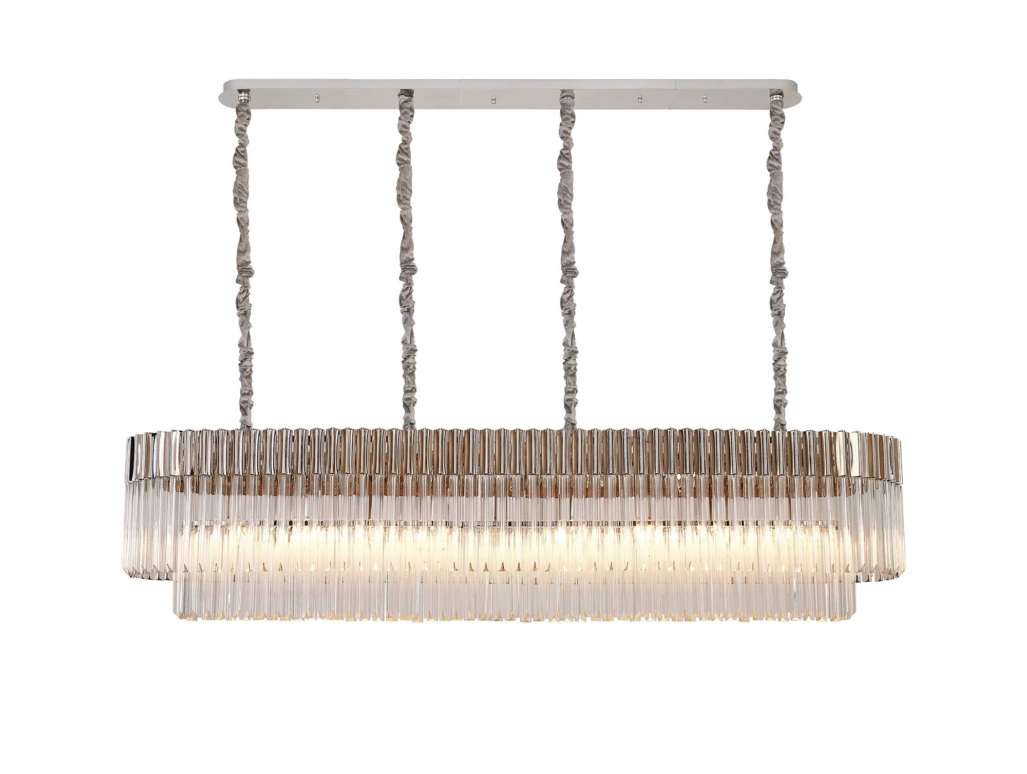 Cedar 180 x 40cm Linear Pendant 9 Light - Polished Nickel & Clear Sculpted Glass