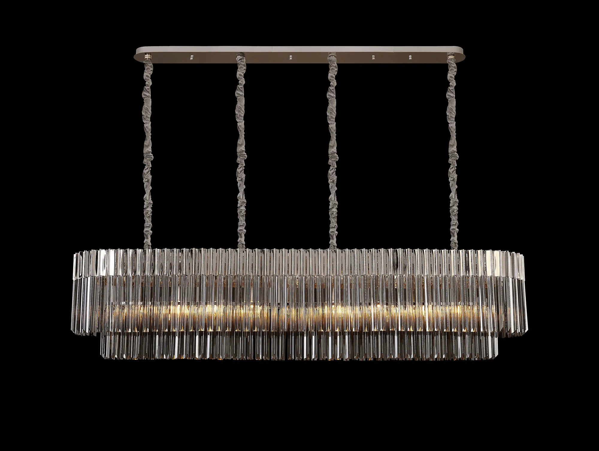 Cedar 180 x 40cm Linear Pendant 9 Light - Polished Nickel & Smoked Sculpted Glass