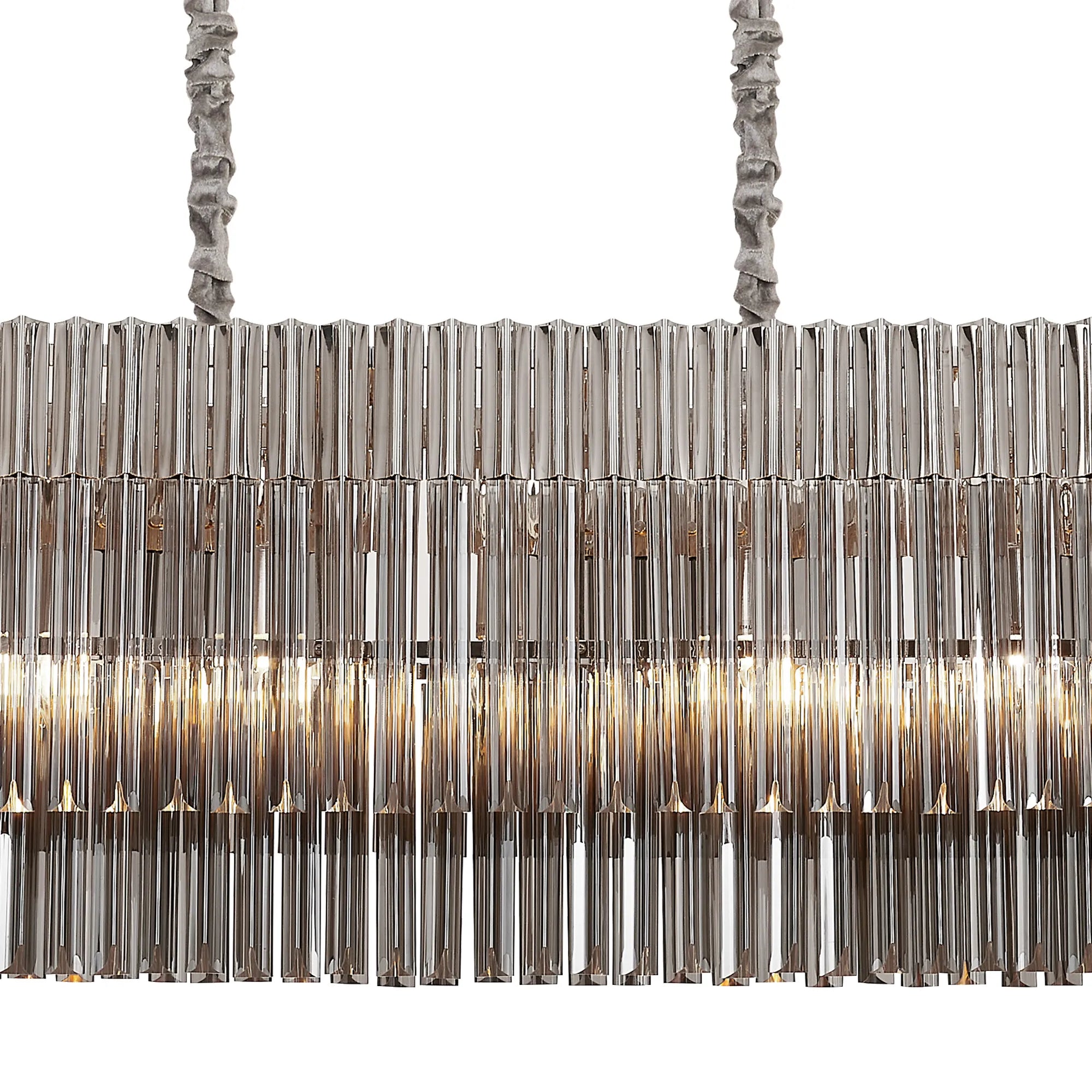 Cedar 180 x 40cm Linear Pendant 9 Light - Polished Nickel & Smoked Sculpted Glass