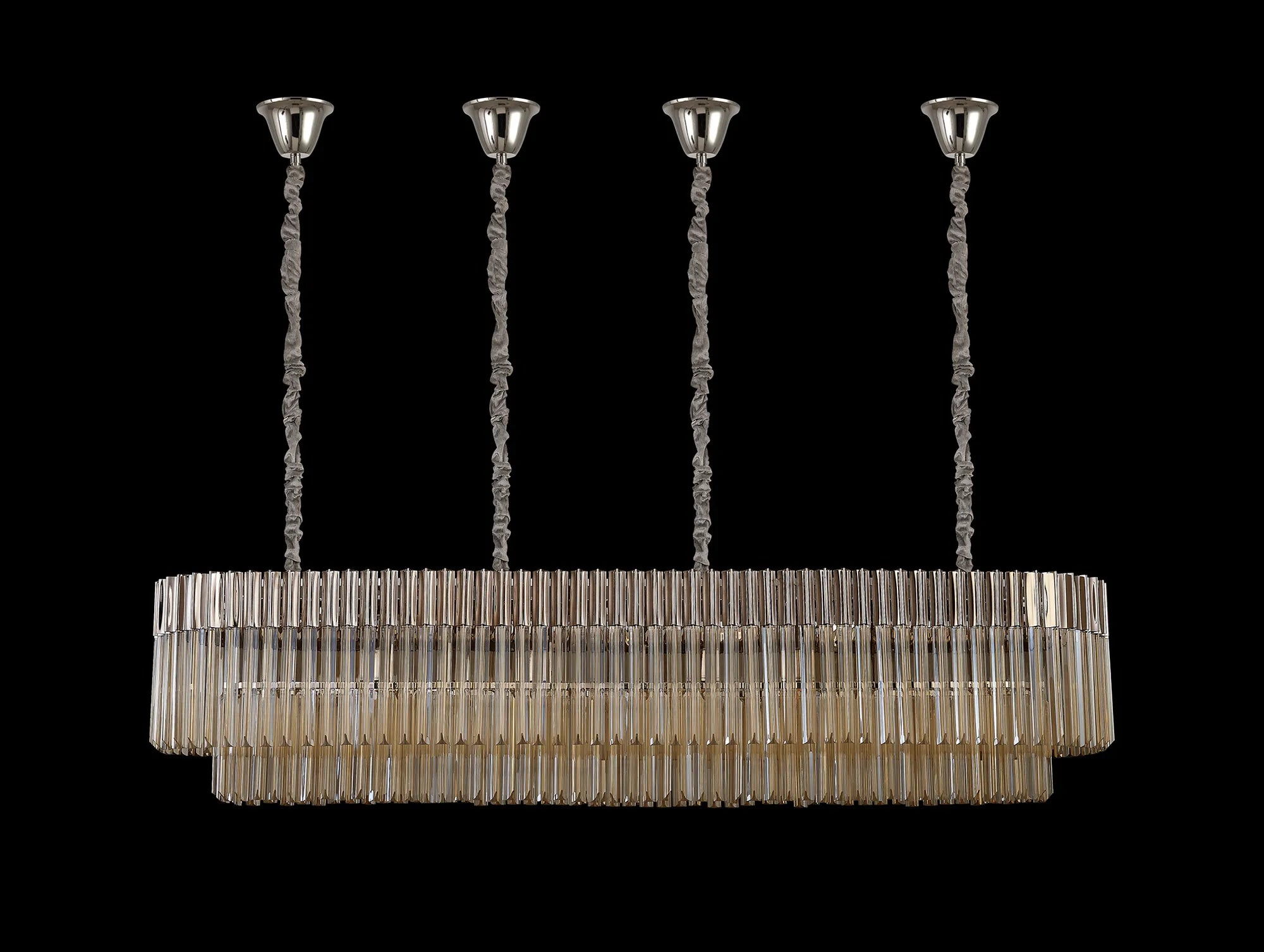 Cedar 180 x 40cm Linear Pendant With Bell Cup 9 Light - Polished Nickel & Cognac Sculpted Glass