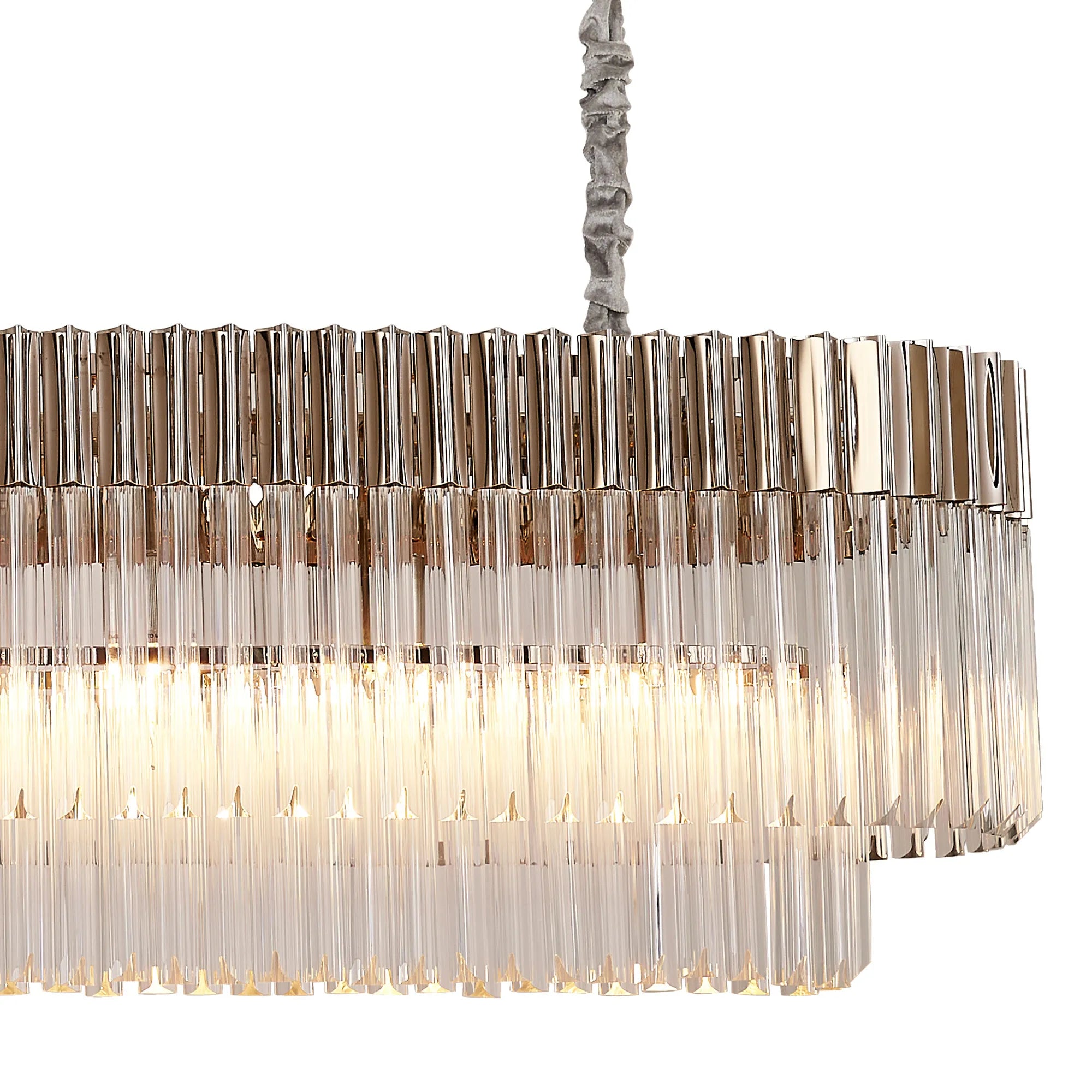 Cedar 180 x 40cm Linear Pendant With Bell Cup 9 Light - Polished Nickel & Clear Sculpted Glass