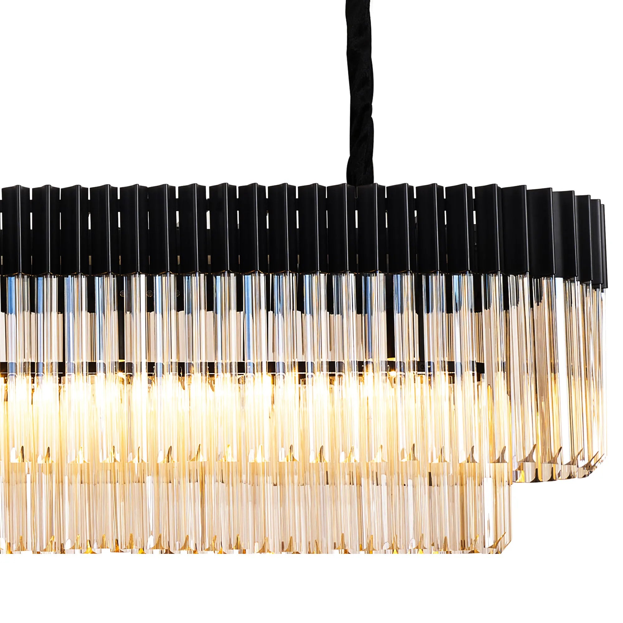 Cedar 200 x 40cm Linear Pendant 10 Light - Matt Black & Cognac Sculpted Glass