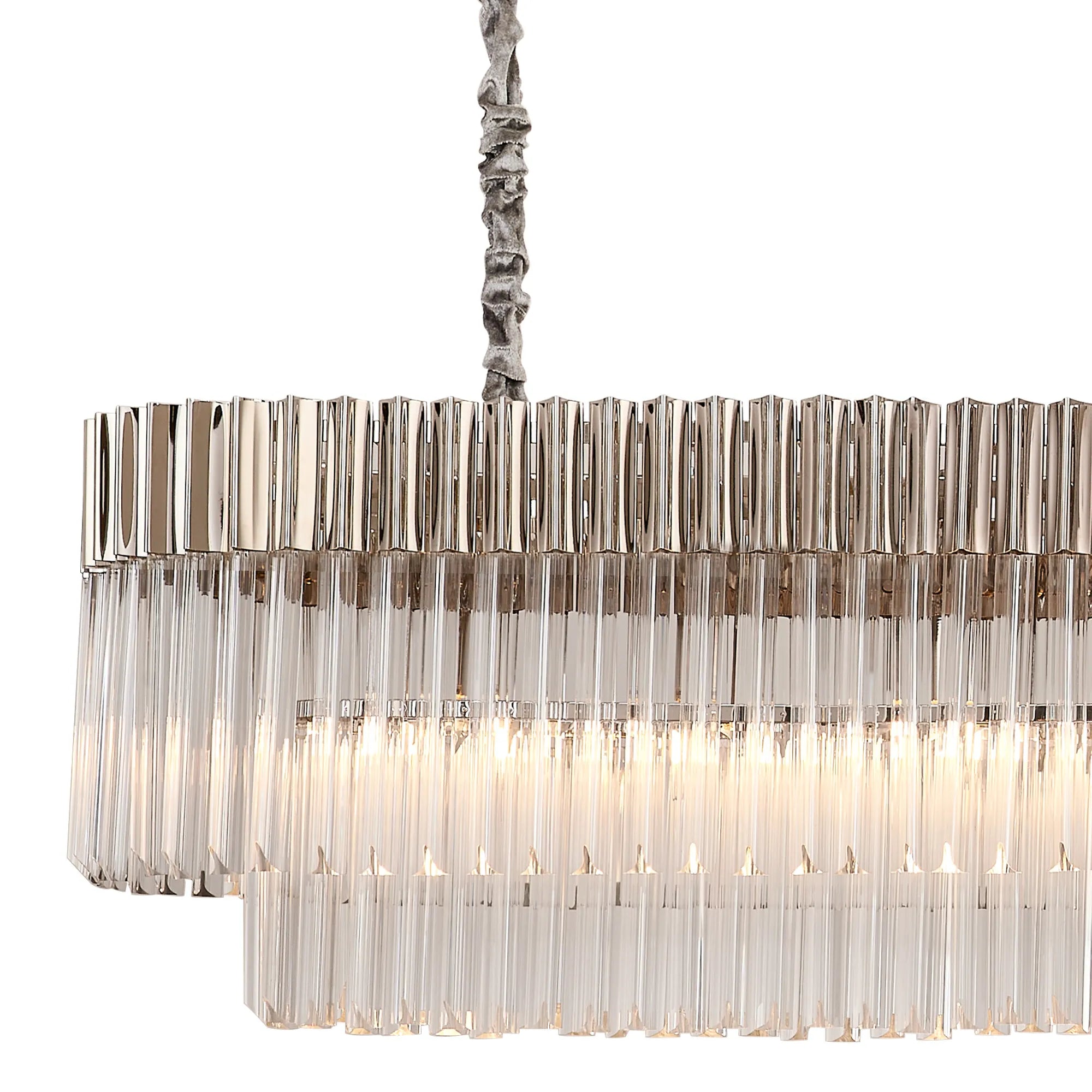 Cedar 200 x 40cm Linear Pendant 10 Light - Polished Nickel & Clear Sculpted Glass