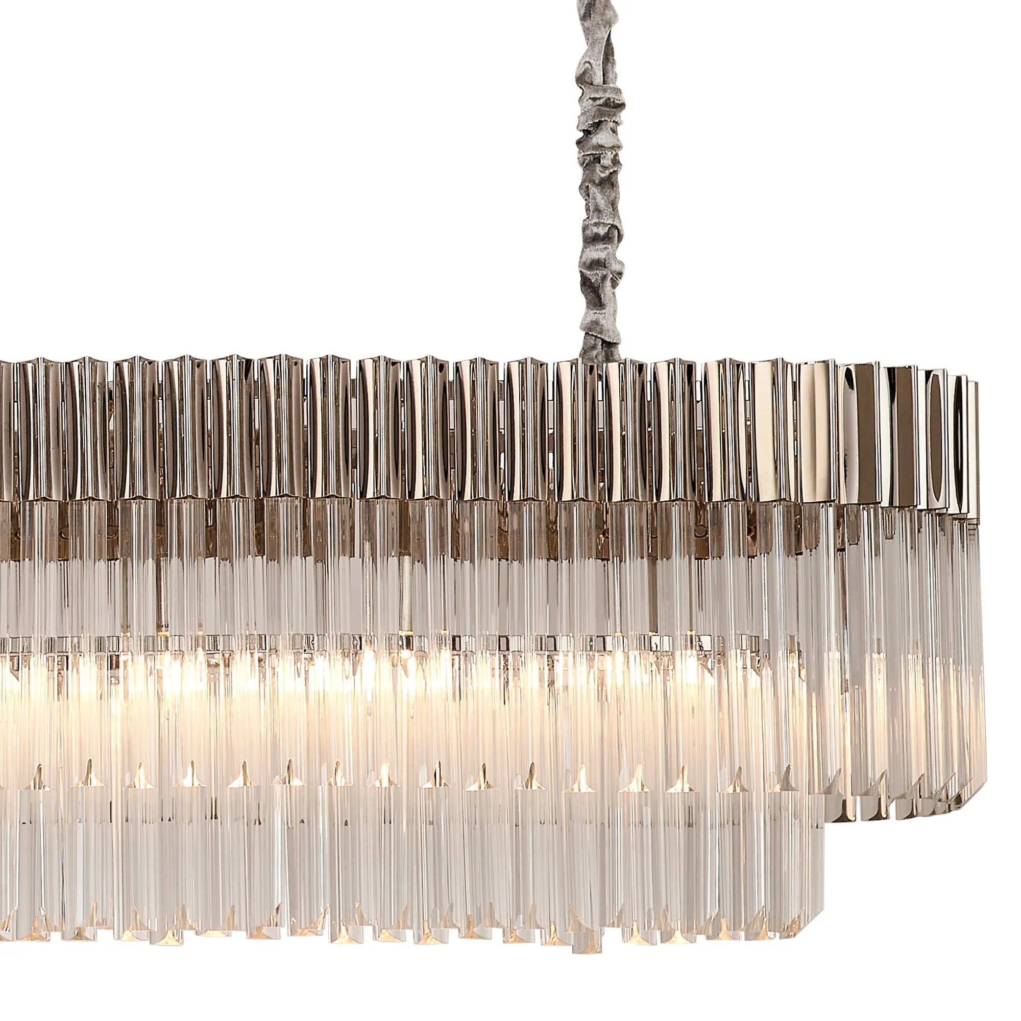 Cedar 200 x 40cm Linear Pendant 10 Light - Polished Nickel & Clear Sculpted Glass