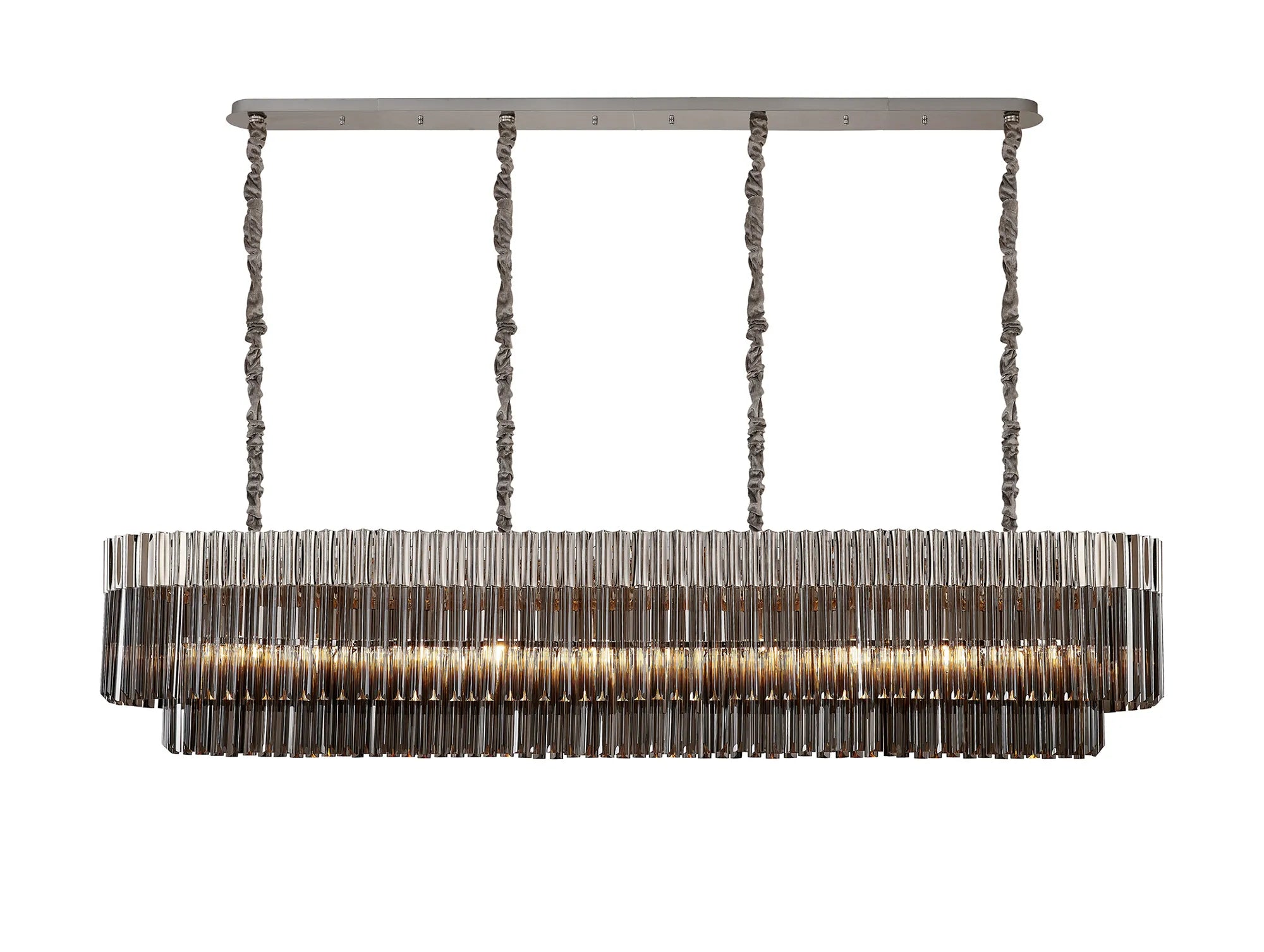 Cedar 200 x 40cm Linear Pendant 10 Light - Polished Nickel & Smoked Sculpted Glass