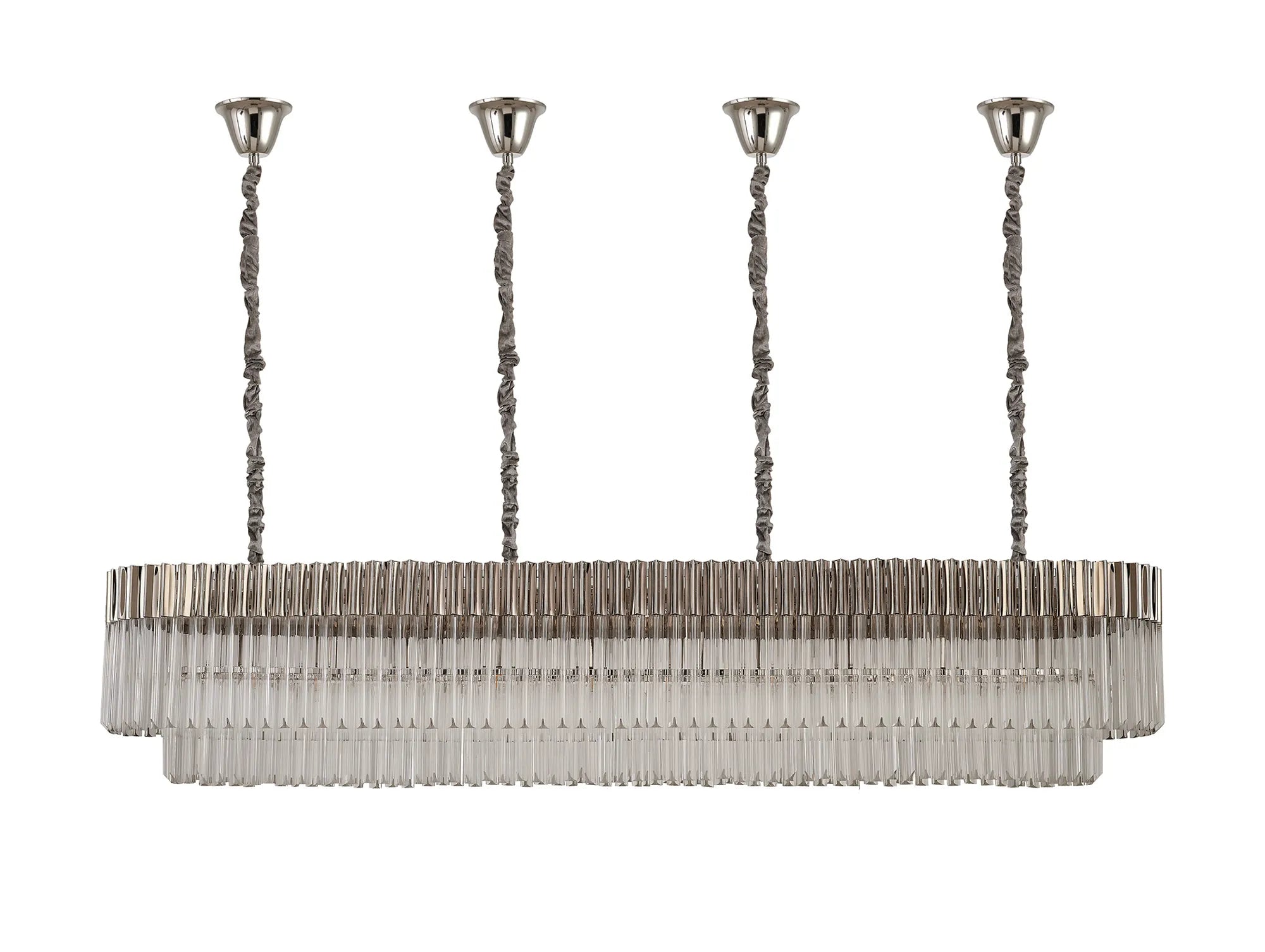 Cedar 200 x 40cm Linear Pendant With Bell Cup 10 Light - Polished Nickel & Clear Sculpted Glass