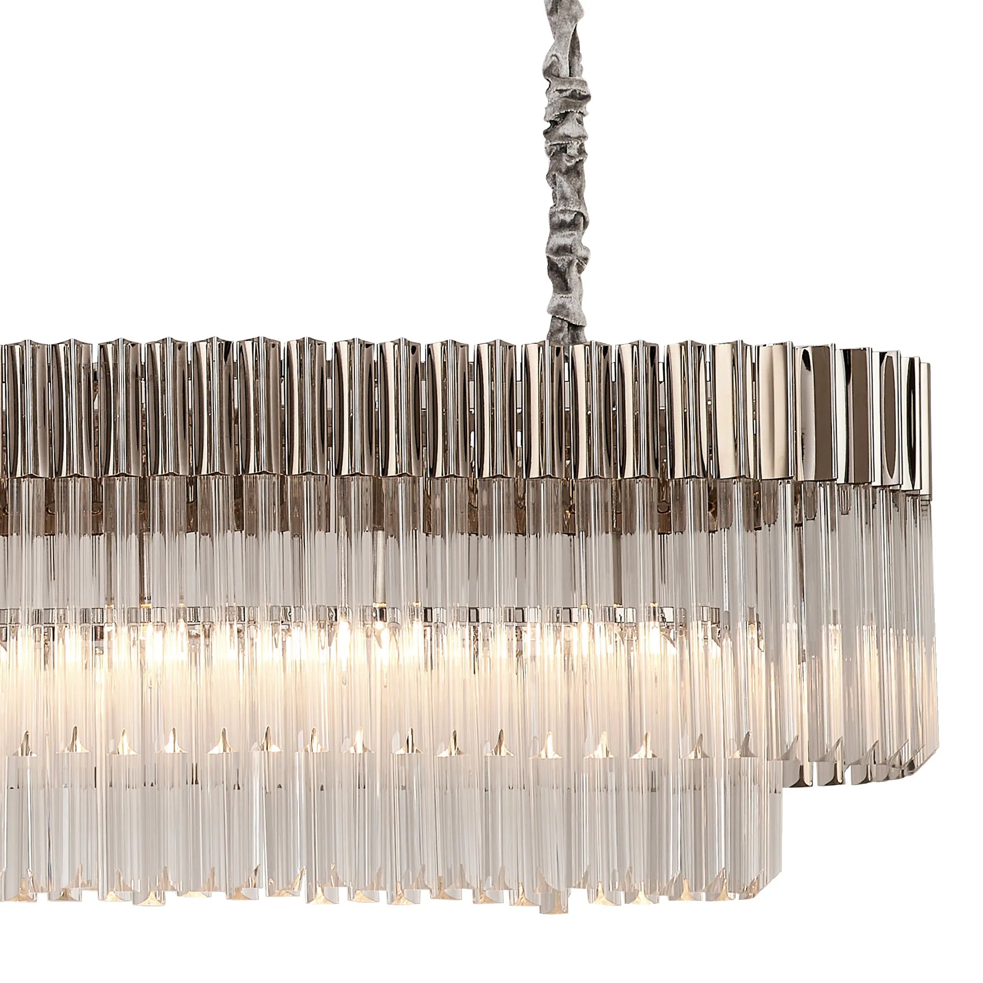 Cedar 200 x 40cm Linear Pendant With Bell Cup 10 Light - Polished Nickel & Clear Sculpted Glass