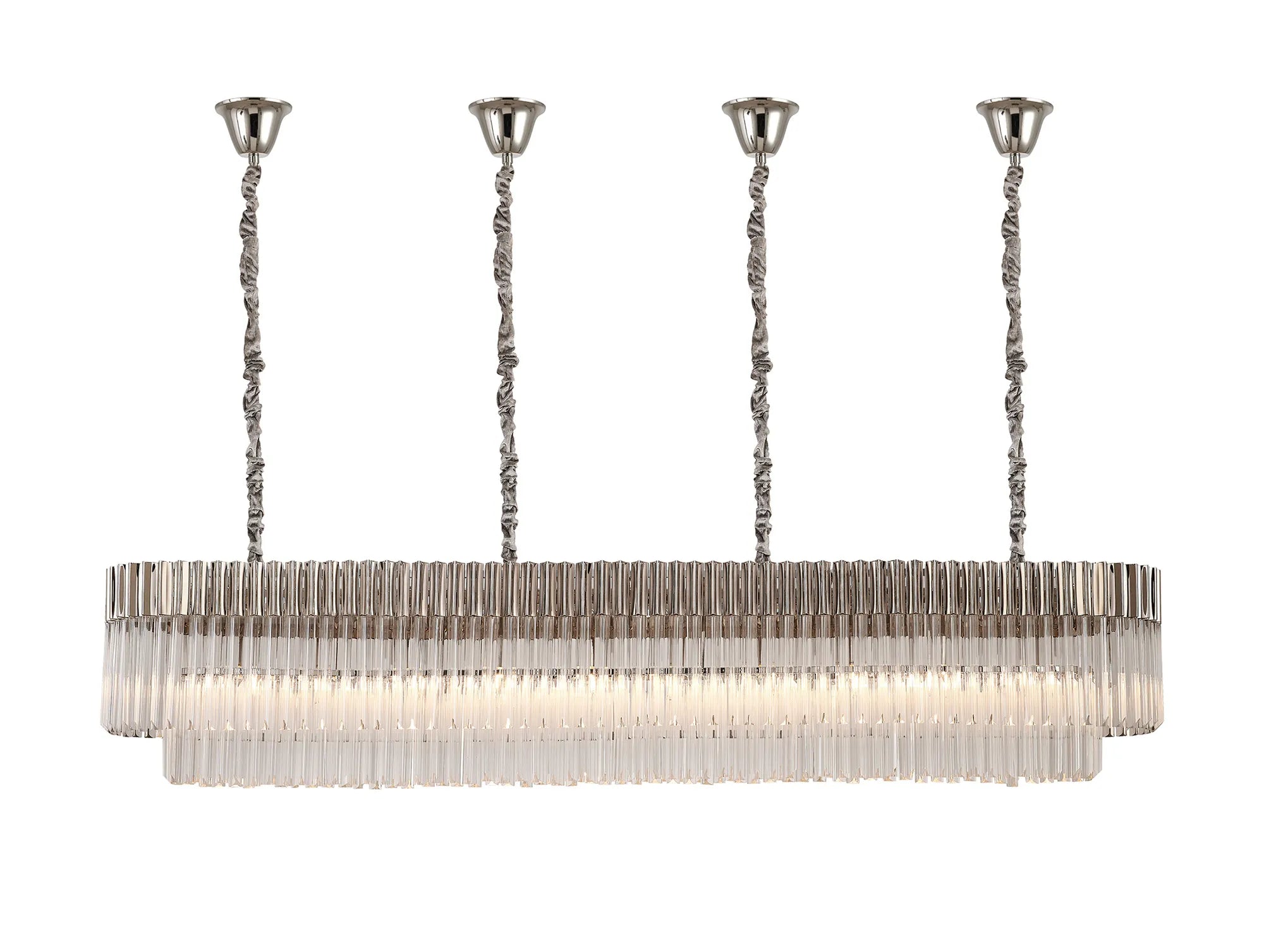 Cedar 200 x 40cm Linear Pendant With Bell Cup 10 Light - Polished Nickel & Clear Sculpted Glass