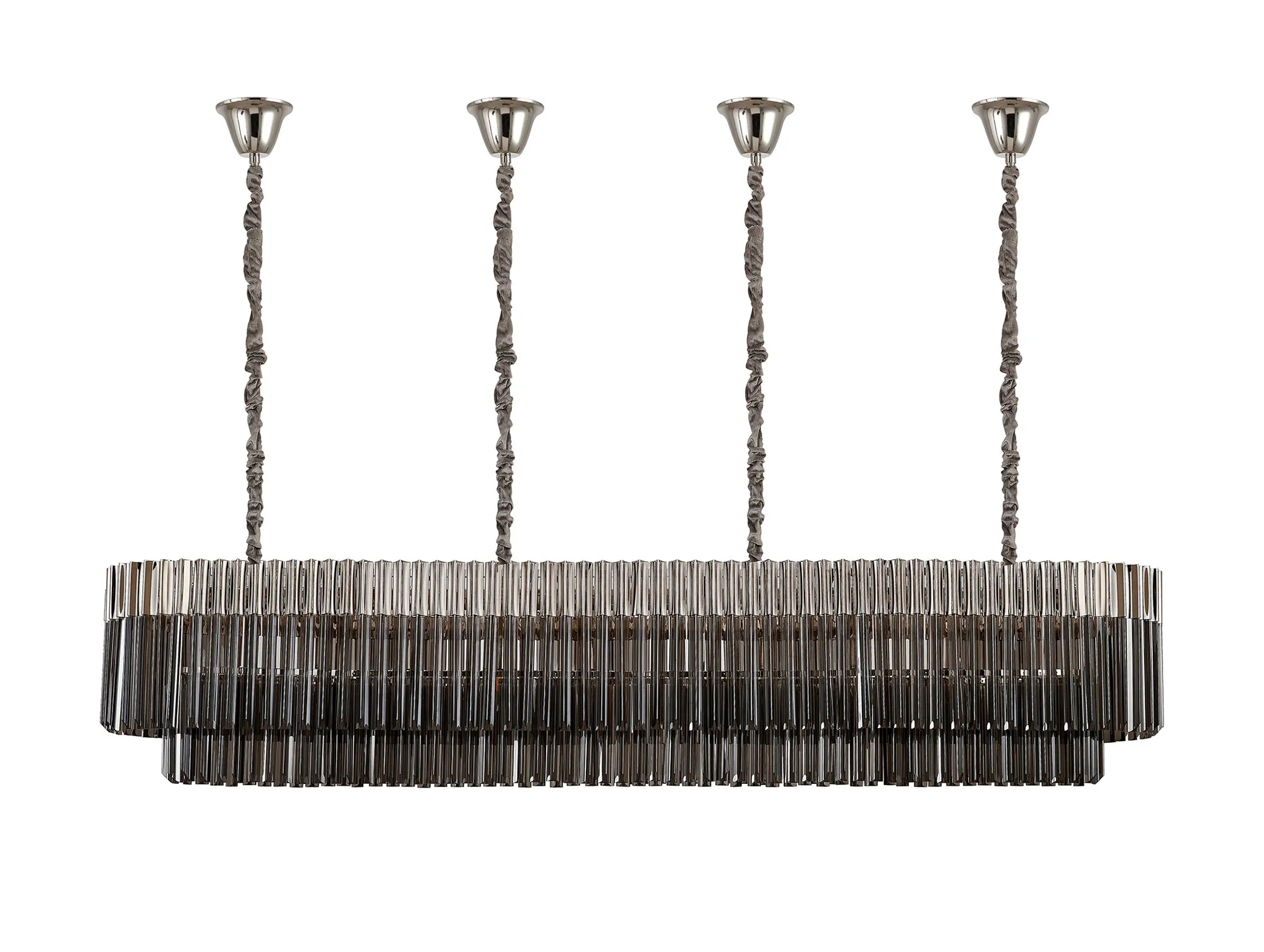 Cedar 200 x 40cm Linear Pendant With Bell Cup 10 Light - Polished Nickel & Smoked Sculpted Glass