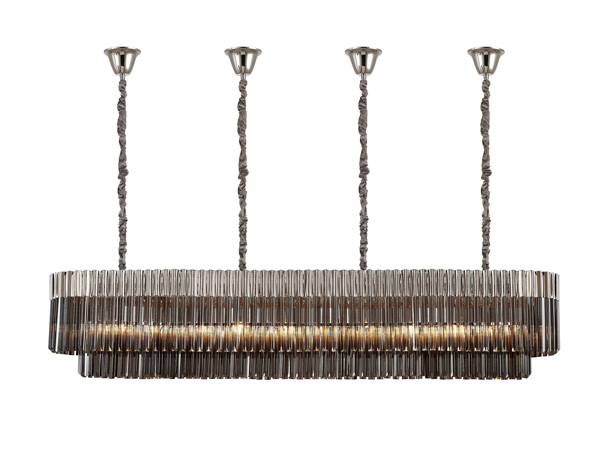 Cedar 200 x 40cm Linear Pendant With Bell Cup 10 Light - Polished Nickel & Smoked Sculpted Glass