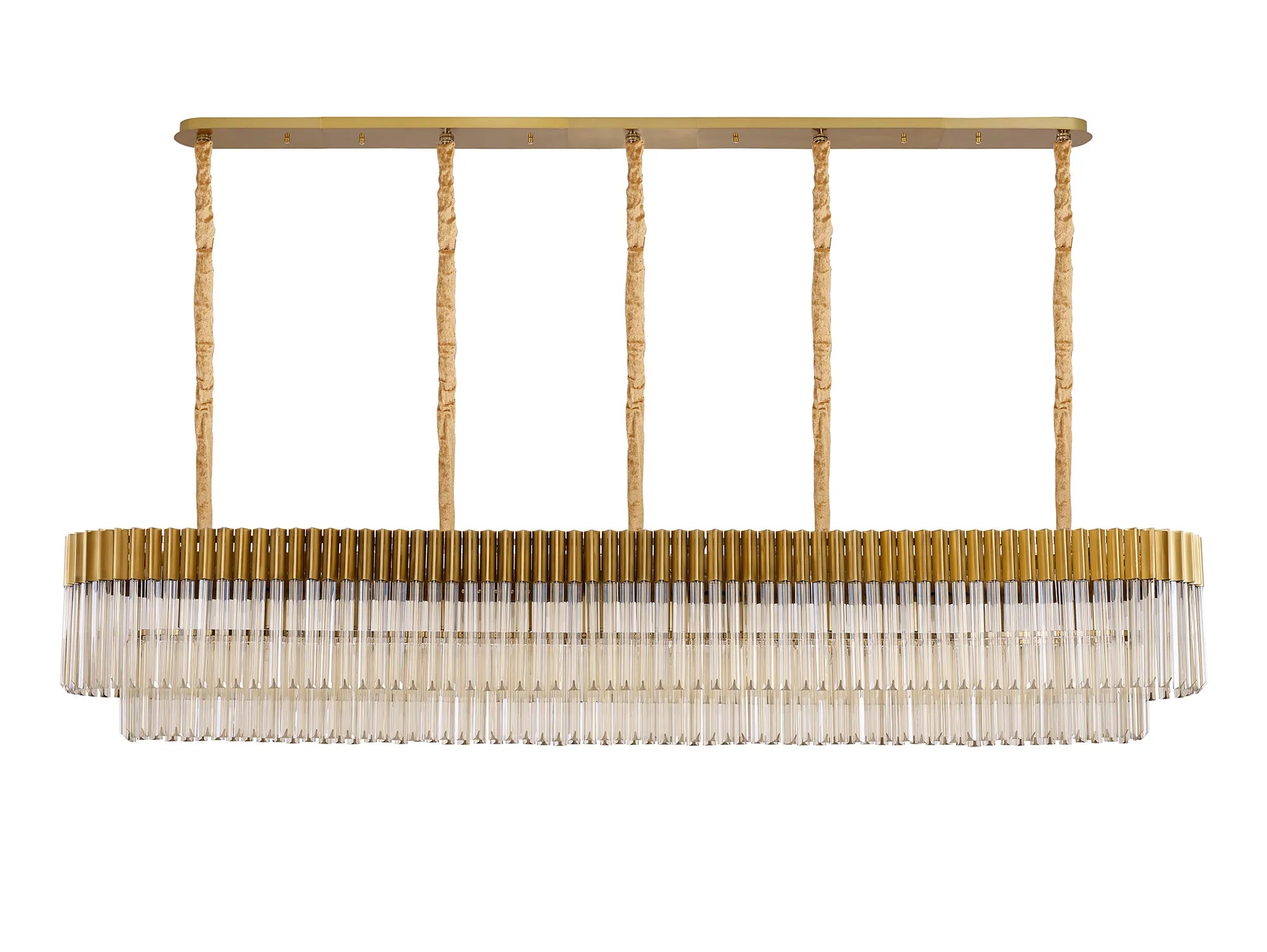 Cedar 225 Light - 40cm Linear Pendant 12 Light - Brass & Cognac Sculpted Glass