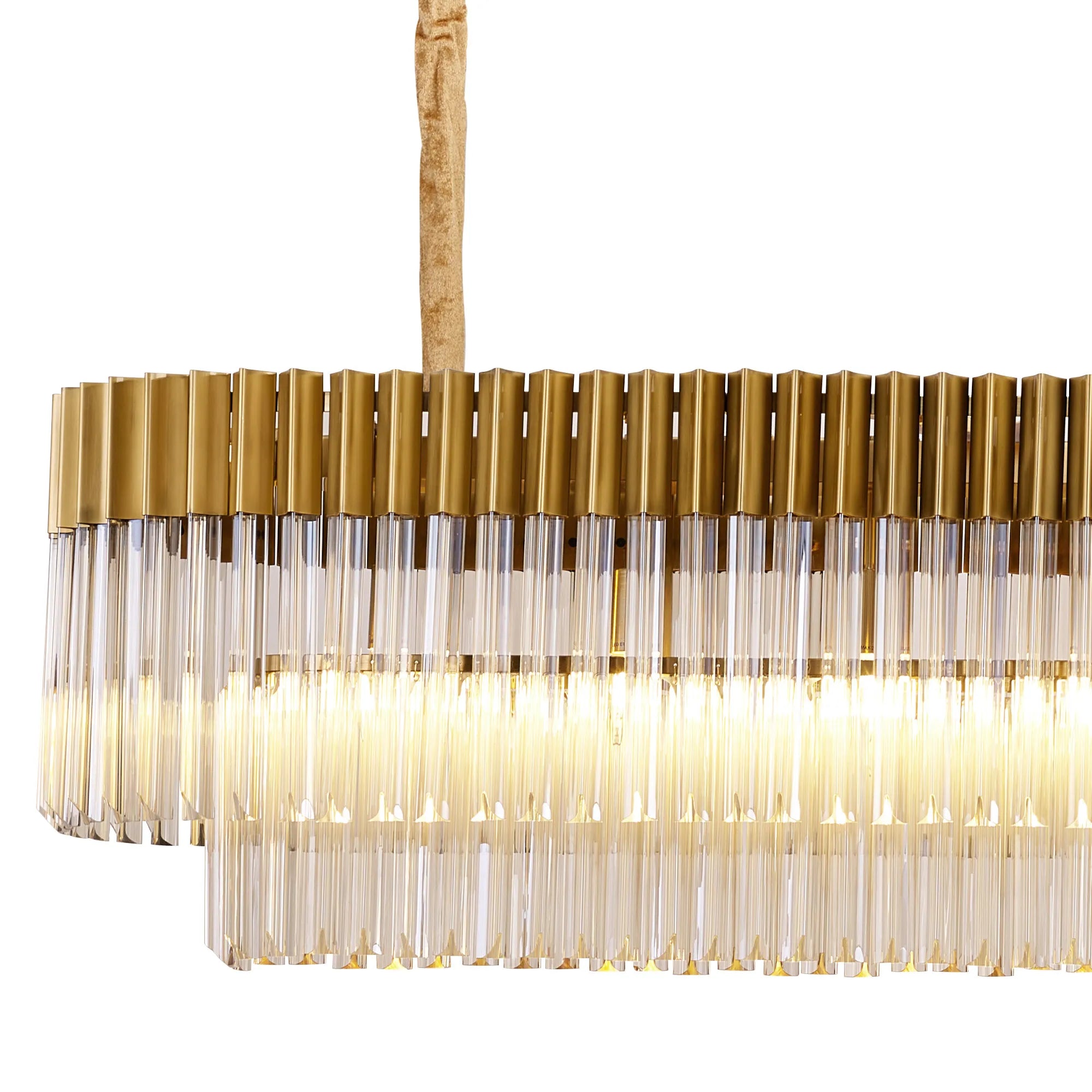 Cedar 225 Light - 40cm Linear Pendant 12 Light - Brass & Cognac Sculpted Glass