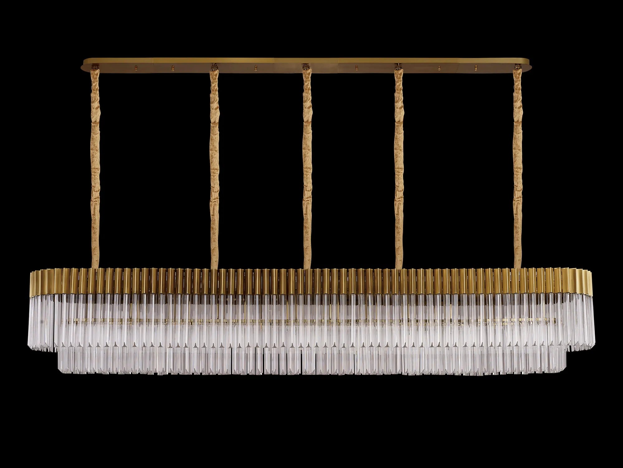 Cedar 225 Light - 40cm Linear Pendant 12 Light - Brass & Clear Sculpted Glass