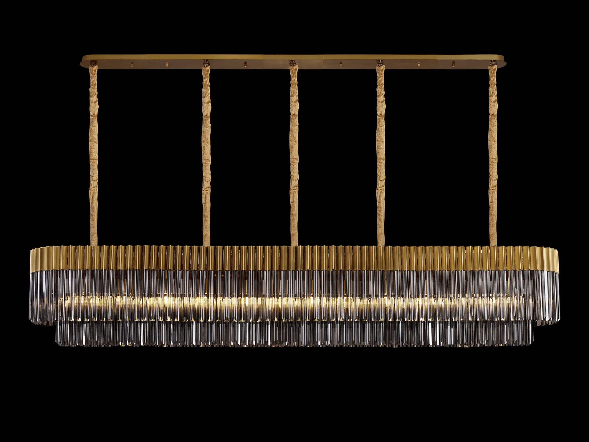 Cedar 225 Light - 40cm Linear Pendant 12 Light - Brass & Smoked Sculpted Glass