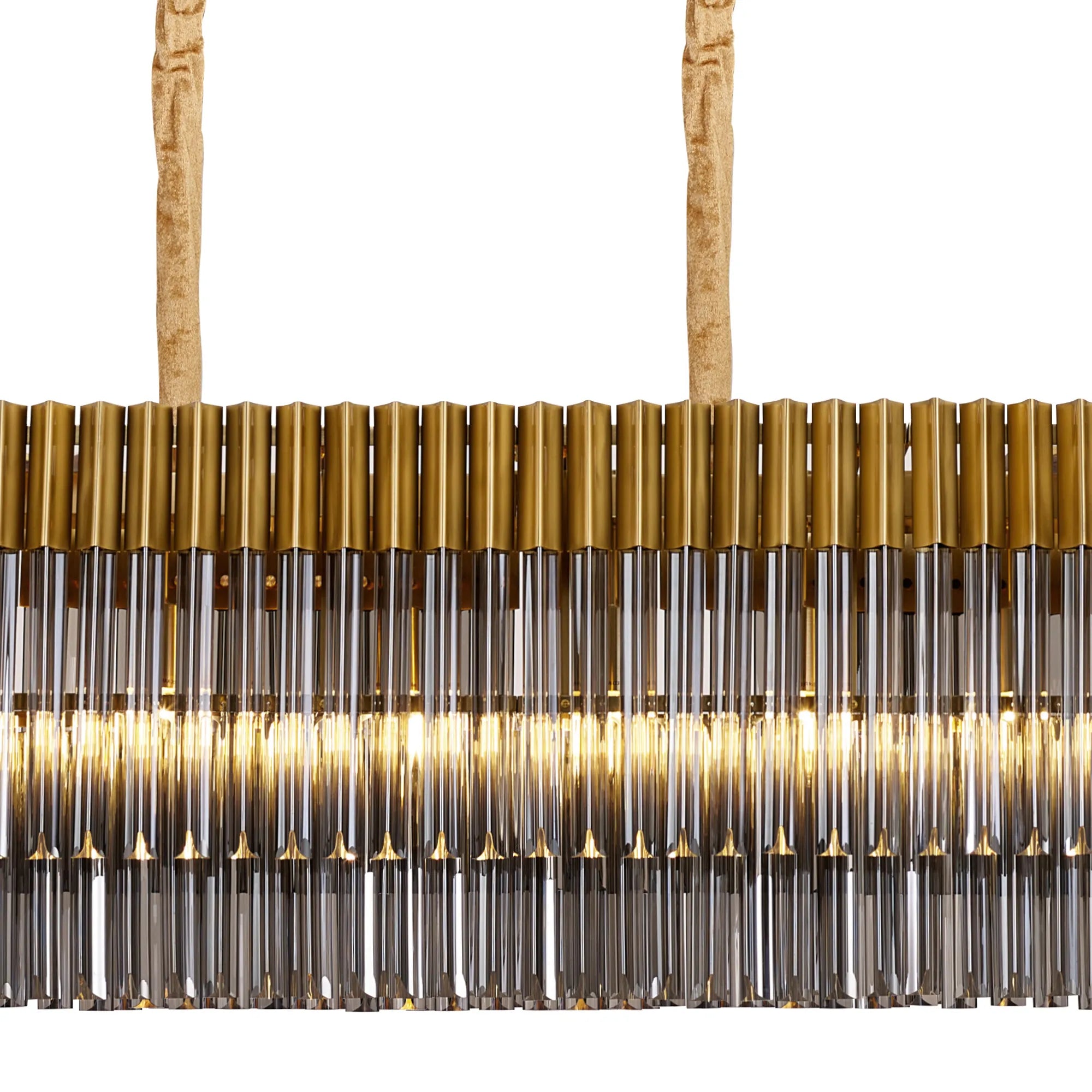 Cedar 225 Light - 40cm Linear Pendant 12 Light - Brass & Smoked Sculpted Glass