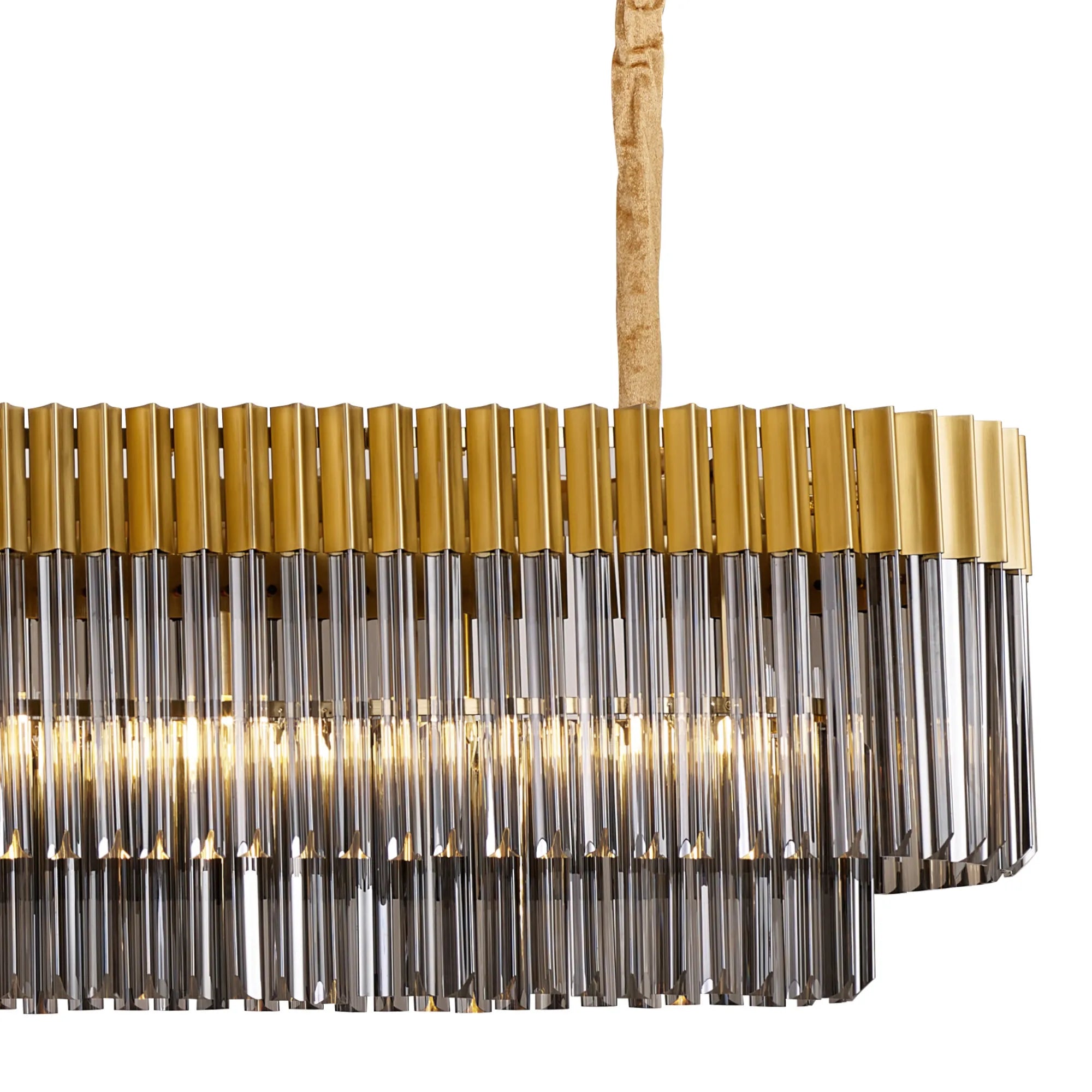 Cedar 225 Light - 40cm Linear Pendant 12 Light - Brass & Smoked Sculpted Glass