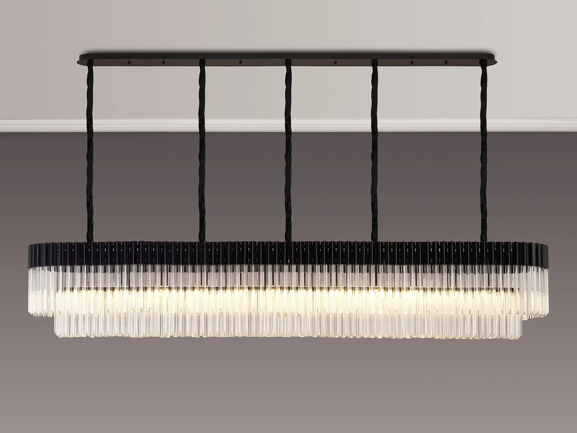 Cedar 225 Light - 40cm Linear Pendant 12 Light - Matt Black & Clear Sculpted Glass