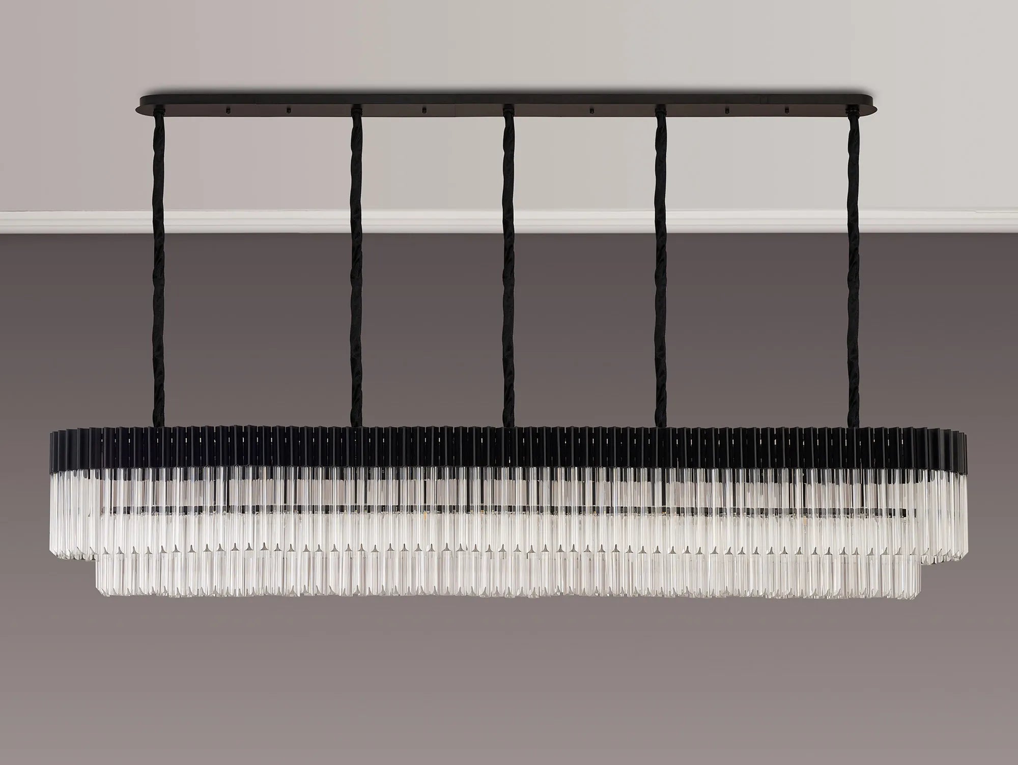 Cedar 225 Light - 40cm Linear Pendant 12 Light - Matt Black & Clear Sculpted Glass