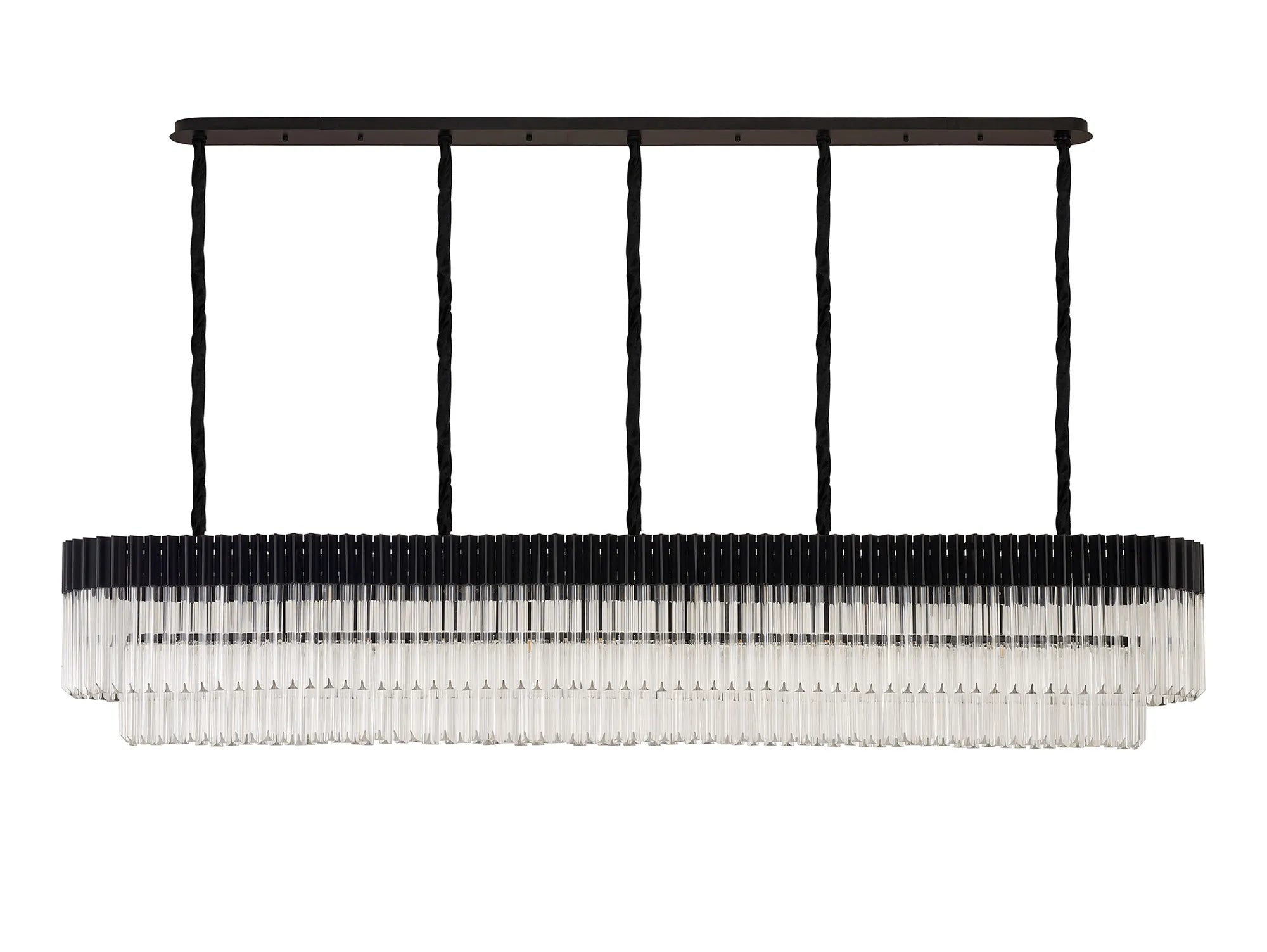 Cedar 225 Light - 40cm Linear Pendant 12 Light - Matt Black & Clear Sculpted Glass
