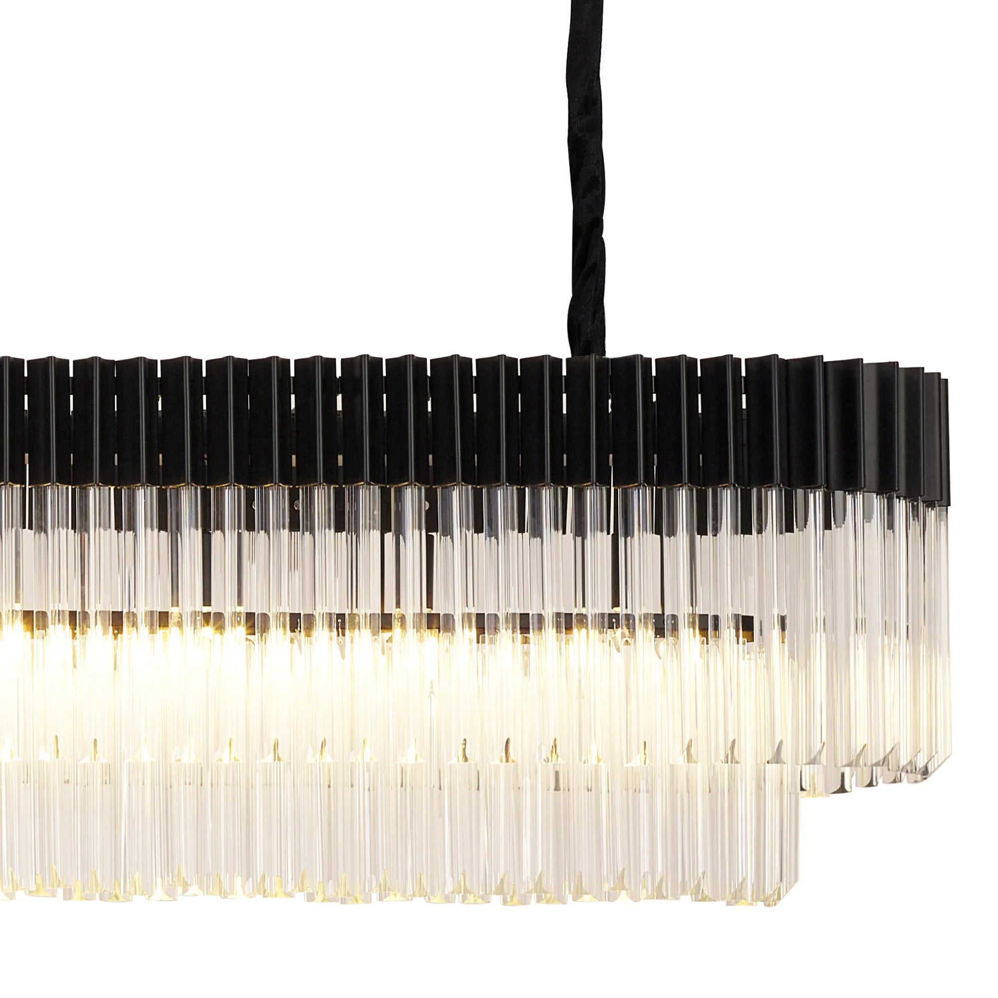 Cedar 225 Light - 40cm Linear Pendant 12 Light - Matt Black & Clear Sculpted Glass