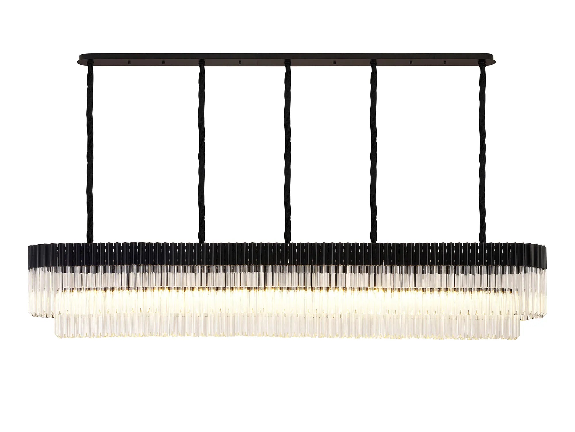 Cedar 225 Light - 40cm Linear Pendant 12 Light - Matt Black & Clear Sculpted Glass