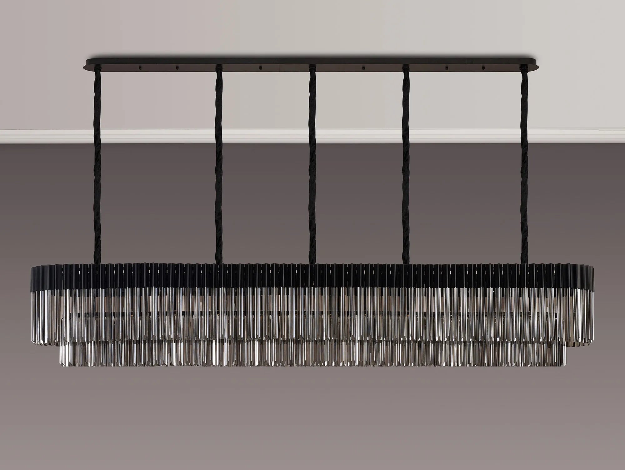 Cedar 225 Light - 40cm Linear Pendant 12 Light - Matt Black & Smoked Sculpted Glass