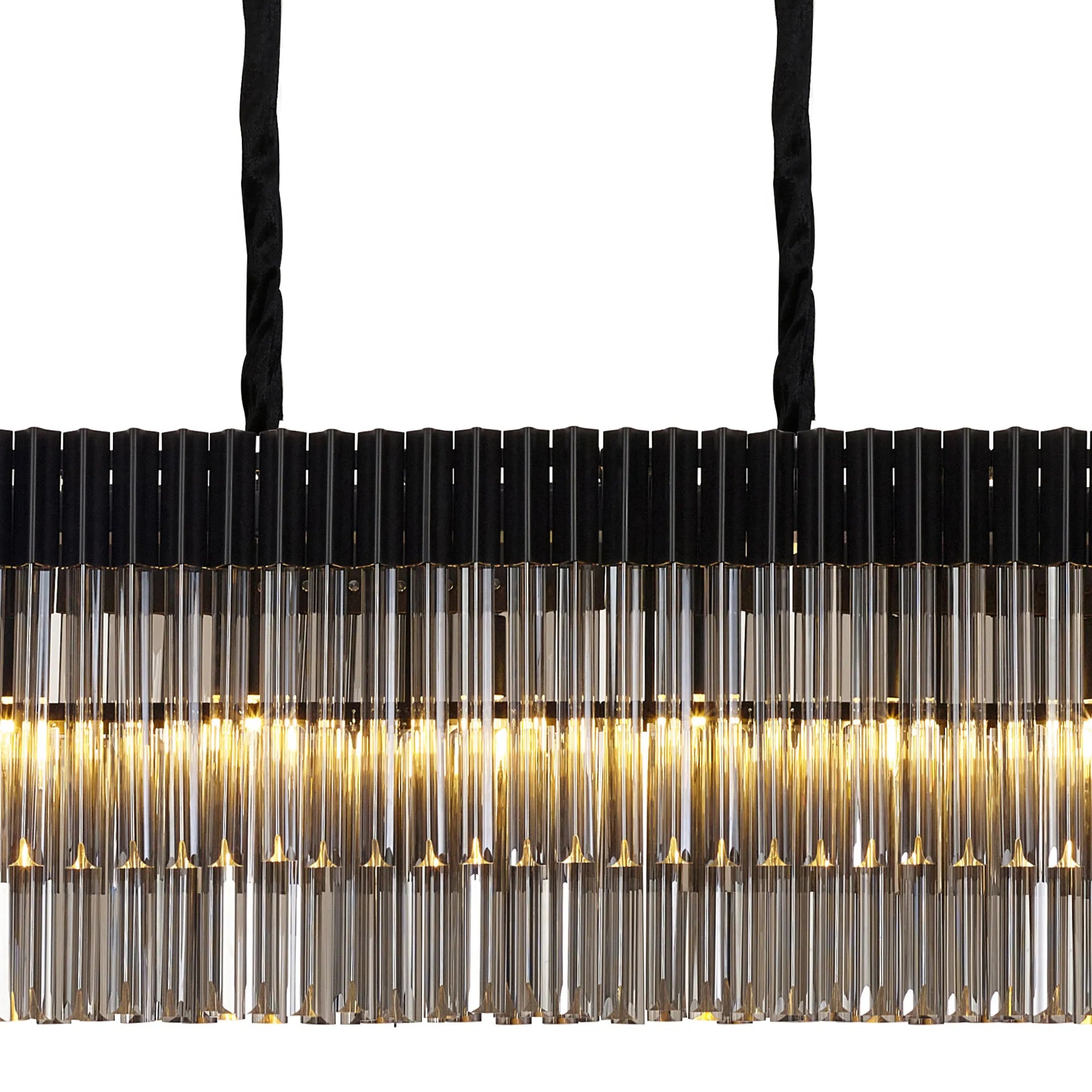 Cedar 225 Light - 40cm Linear Pendant 12 Light - Matt Black & Smoked Sculpted Glass
