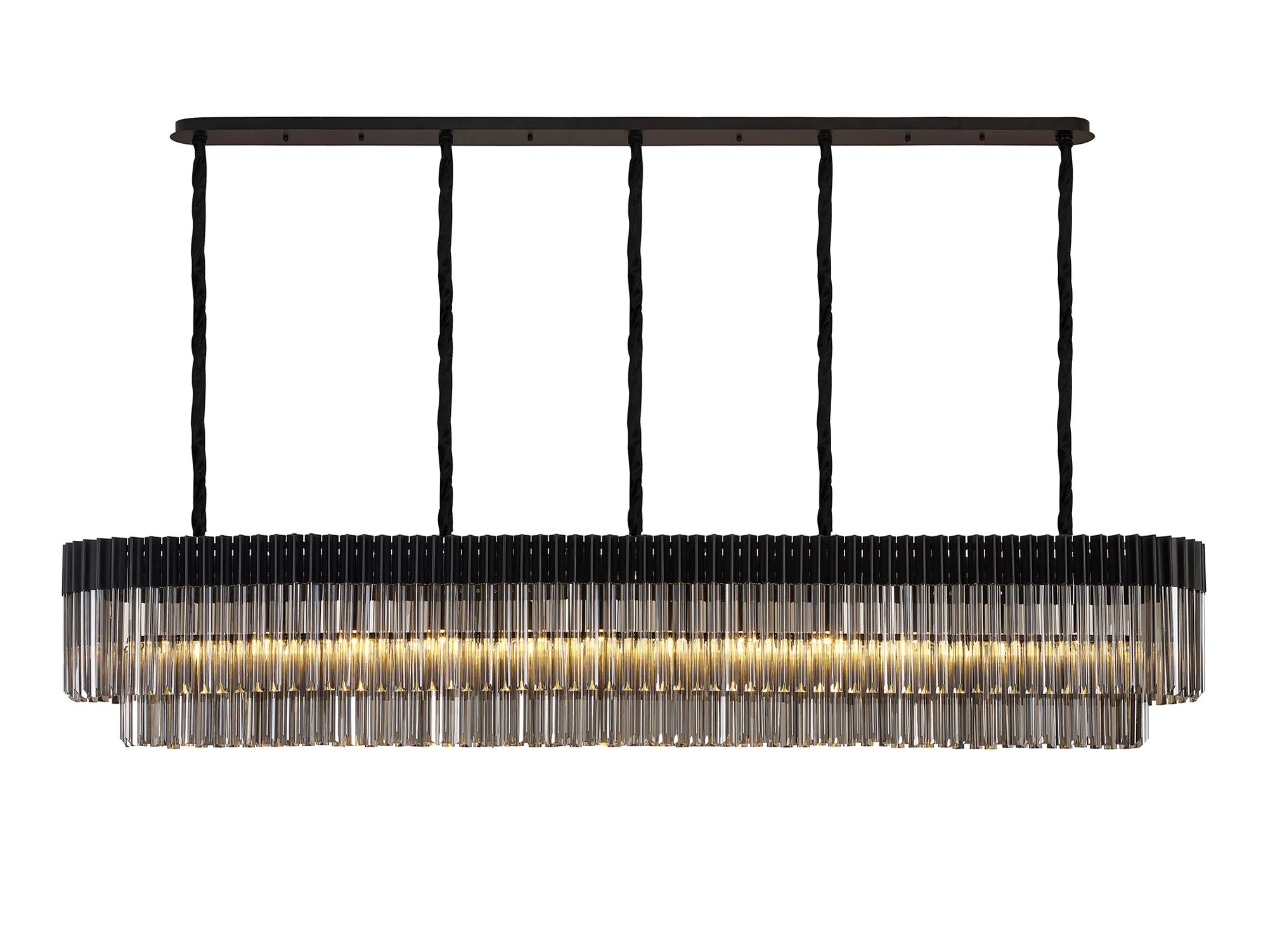 Cedar 225 Light - 40cm Linear Pendant 12 Light - Matt Black & Smoked Sculpted Glass