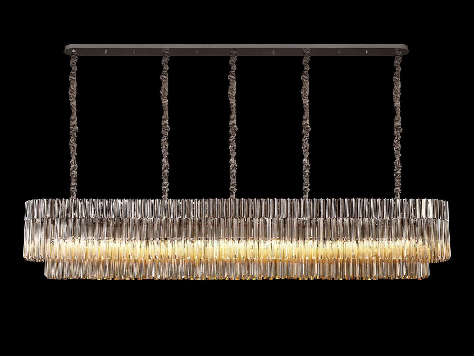 Cedar 225 Light - 40cm Linear Pendant 12 Light - Polished Nickel & Cognac Sculpted Glass