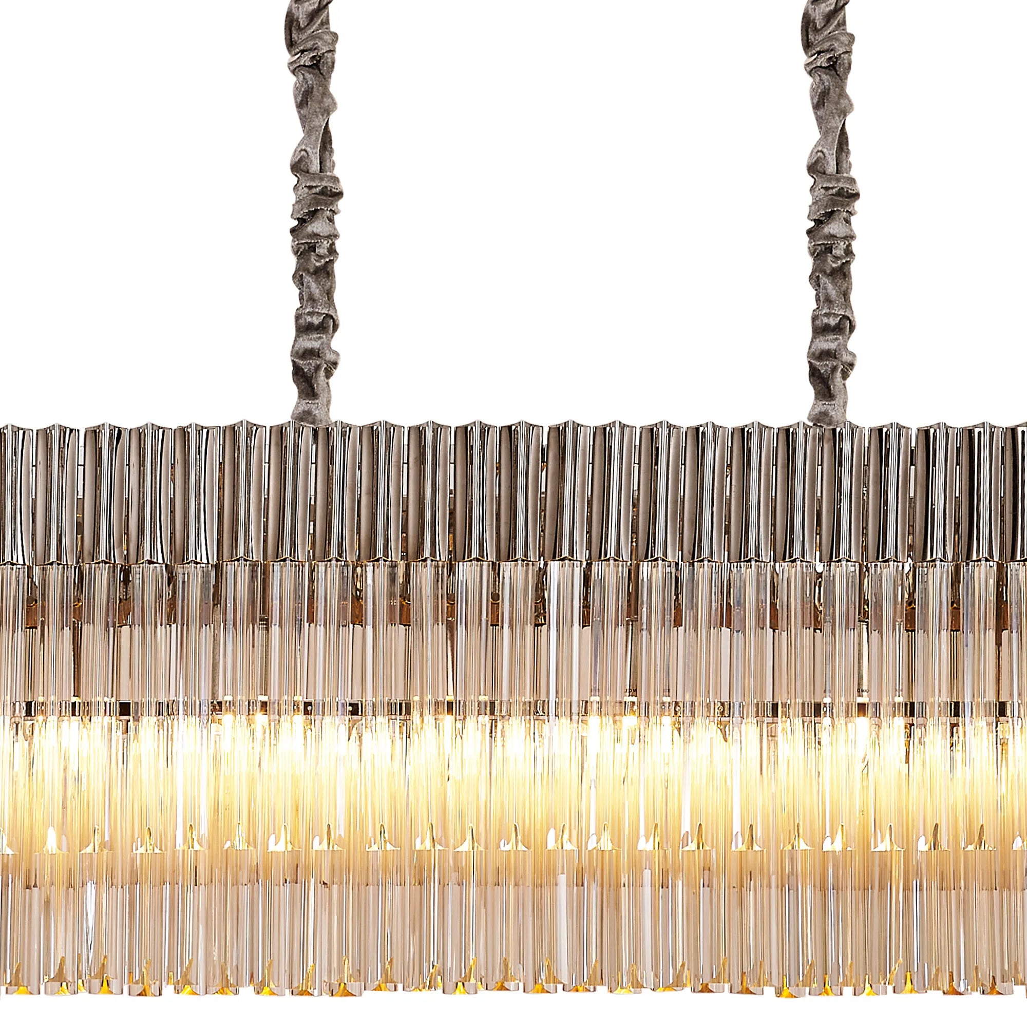 Cedar 225 Light - 40cm Linear Pendant 12 Light - Polished Nickel & Cognac Sculpted Glass
