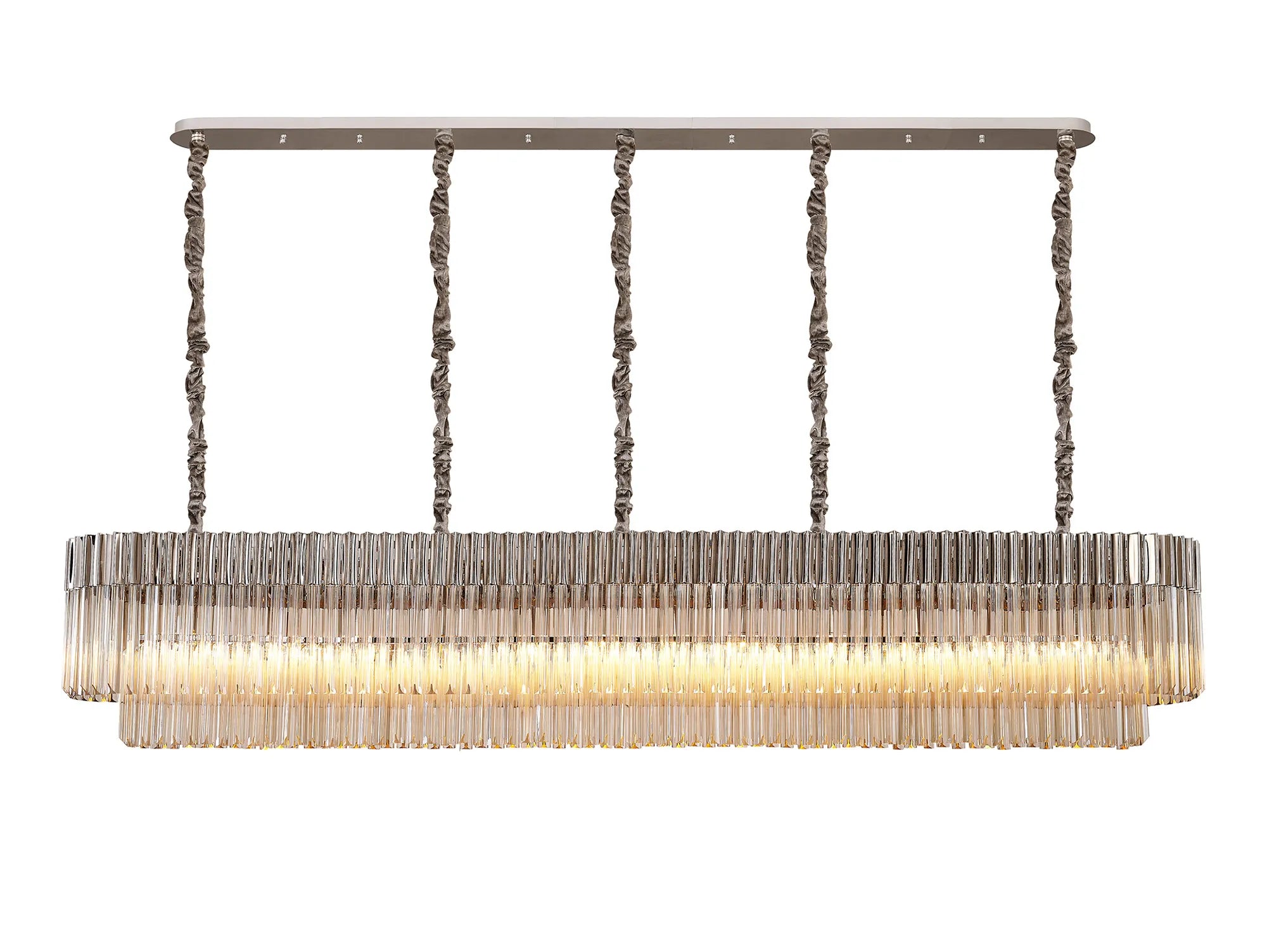 Cedar 225 Light - 40cm Linear Pendant 12 Light - Polished Nickel & Cognac Sculpted Glass