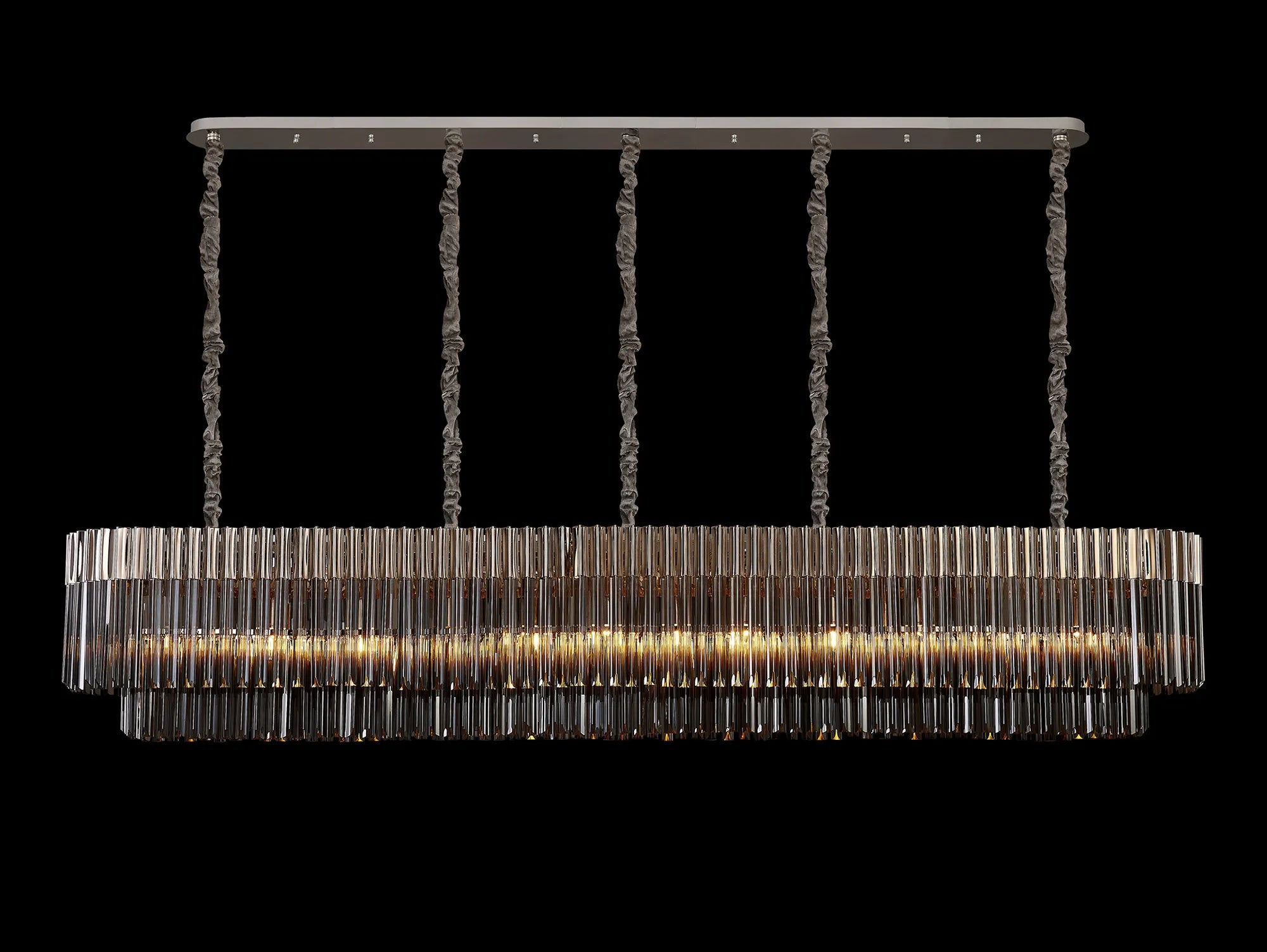 Cedar 225 Light - 40cm Linear Pendant 12 Light - Polished Nickel & Smoked Sculpted Glass