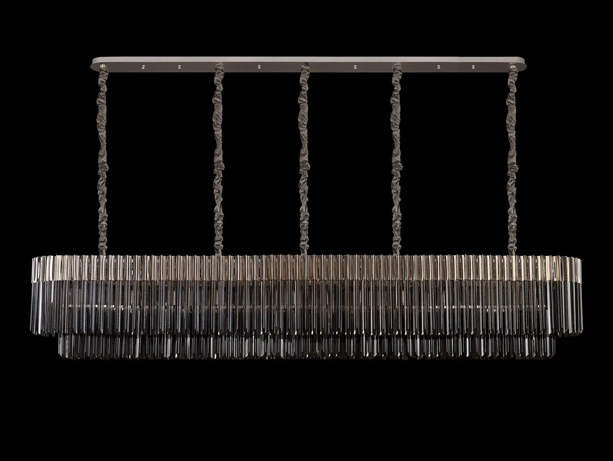 Cedar 225 Light - 40cm Linear Pendant 12 Light - Polished Nickel & Smoked Sculpted Glass