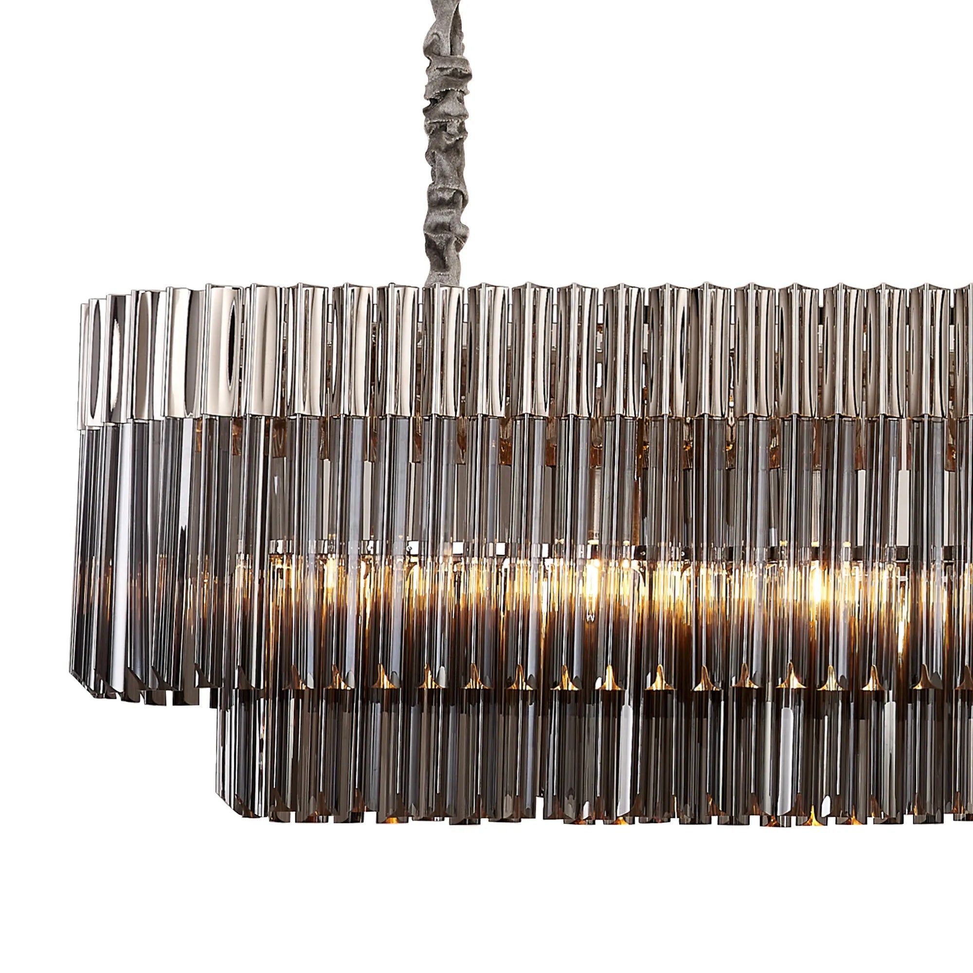 Cedar 225 Light - 40cm Linear Pendant 12 Light - Polished Nickel & Smoked Sculpted Glass