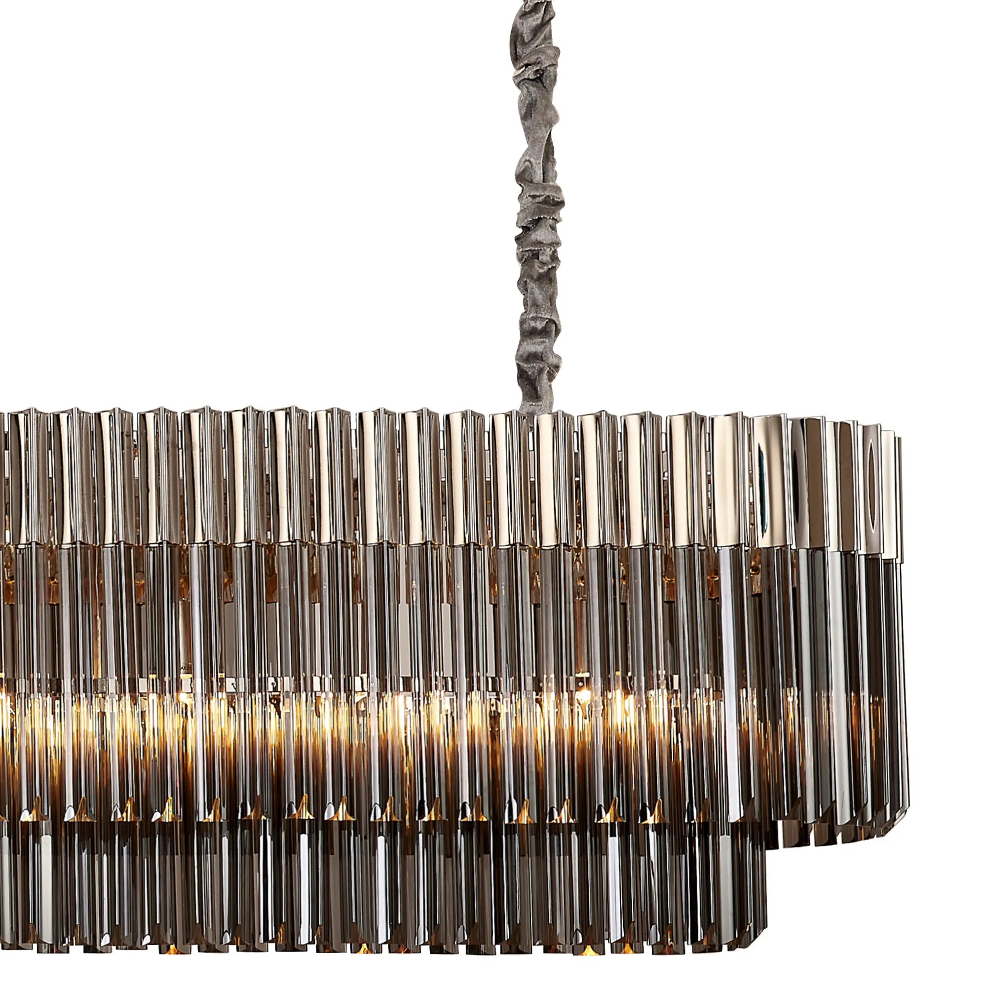 Cedar 225 Light - 40cm Linear Pendant 12 Light - Polished Nickel & Smoked Sculpted Glass
