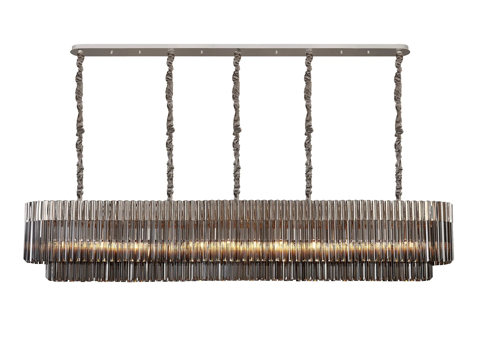 Cedar 225 Light - 40cm Linear Pendant 12 Light - Polished Nickel & Smoked Sculpted Glass