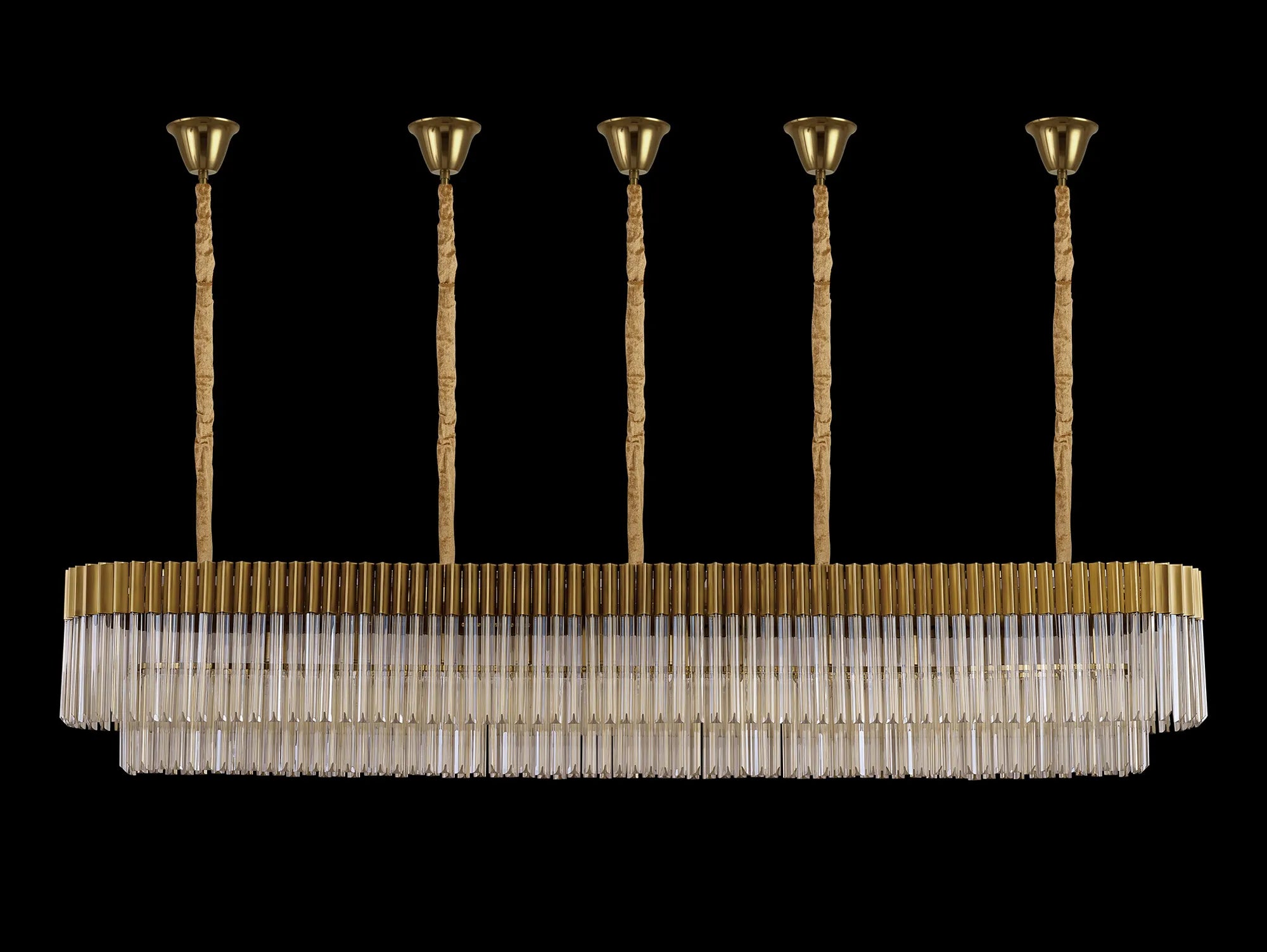 Cedar 225 Light - 40cm Linear Pendant With Bell Cup 12 Light - Brass & Cognac Sculpted Glass