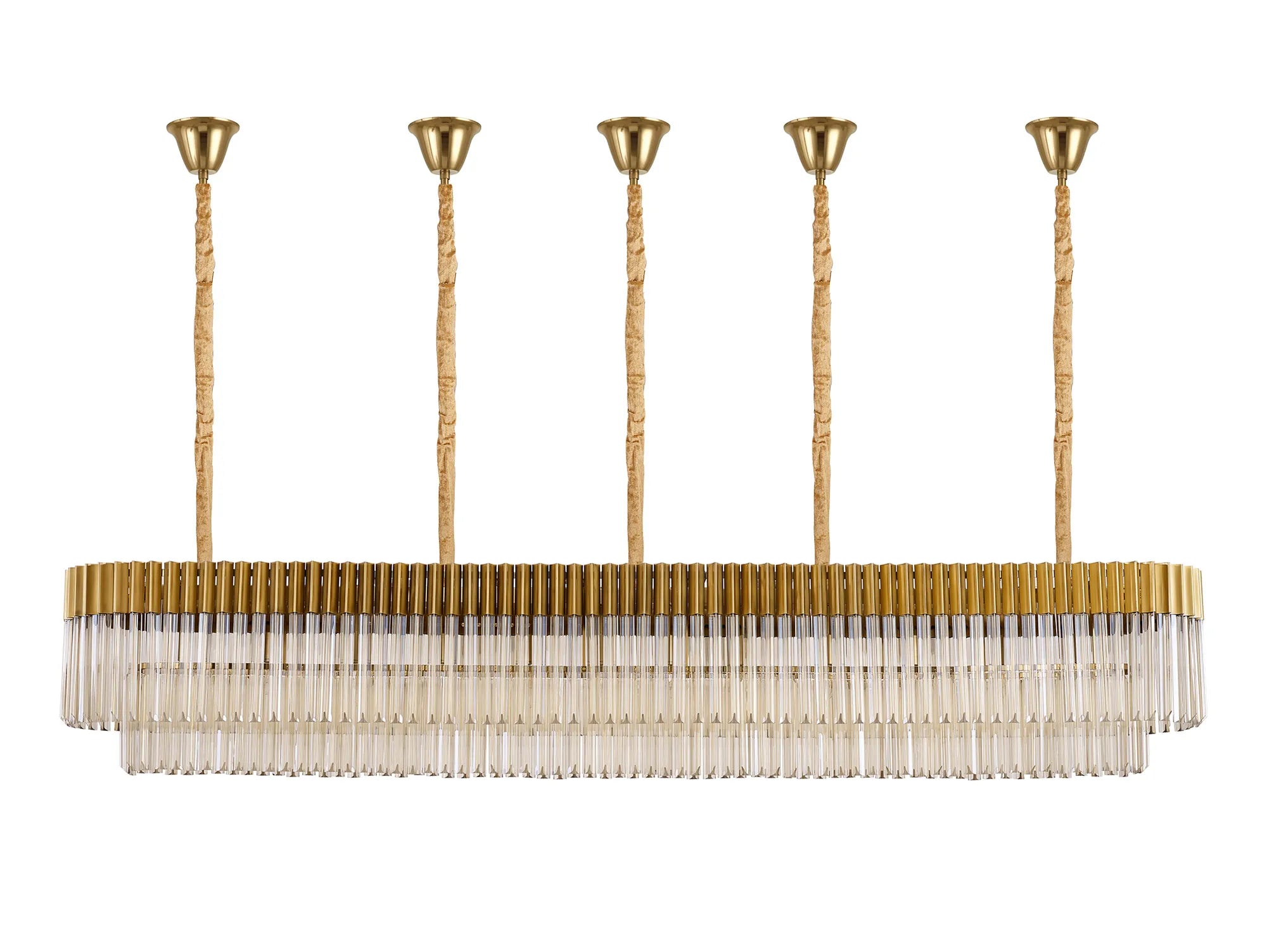 Cedar 225 Light - 40cm Linear Pendant With Bell Cup 12 Light - Brass & Cognac Sculpted Glass