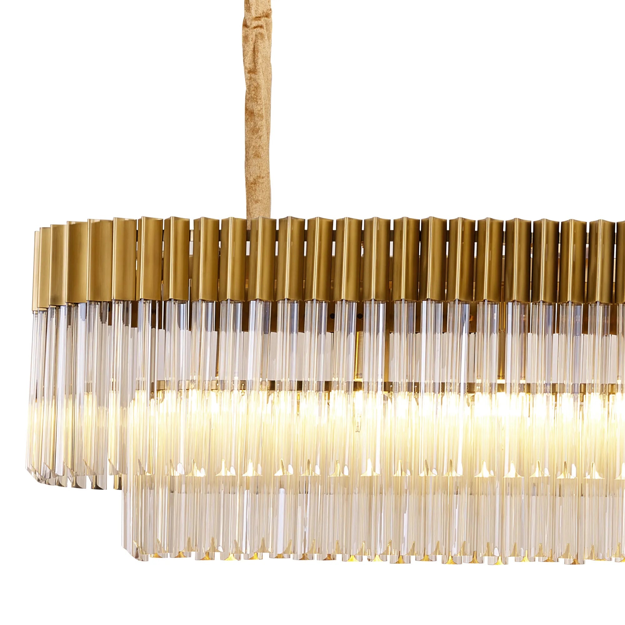 Cedar 225 Light - 40cm Linear Pendant With Bell Cup 12 Light - Brass & Cognac Sculpted Glass