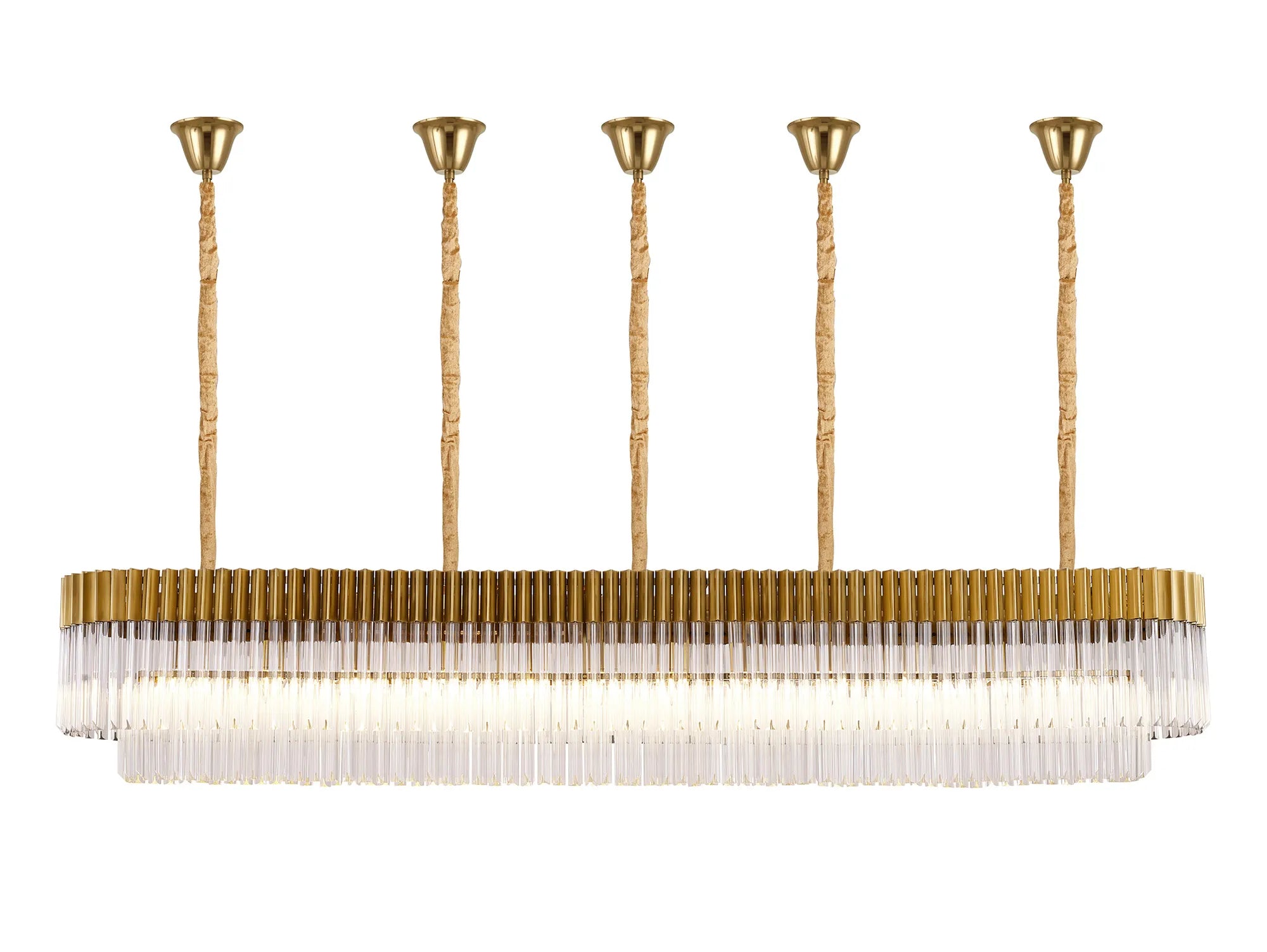 Cedar 225 Light - 40cm Linear Pendant With Bell Cup 12 Light - Brass & Clear Sculpted Glass